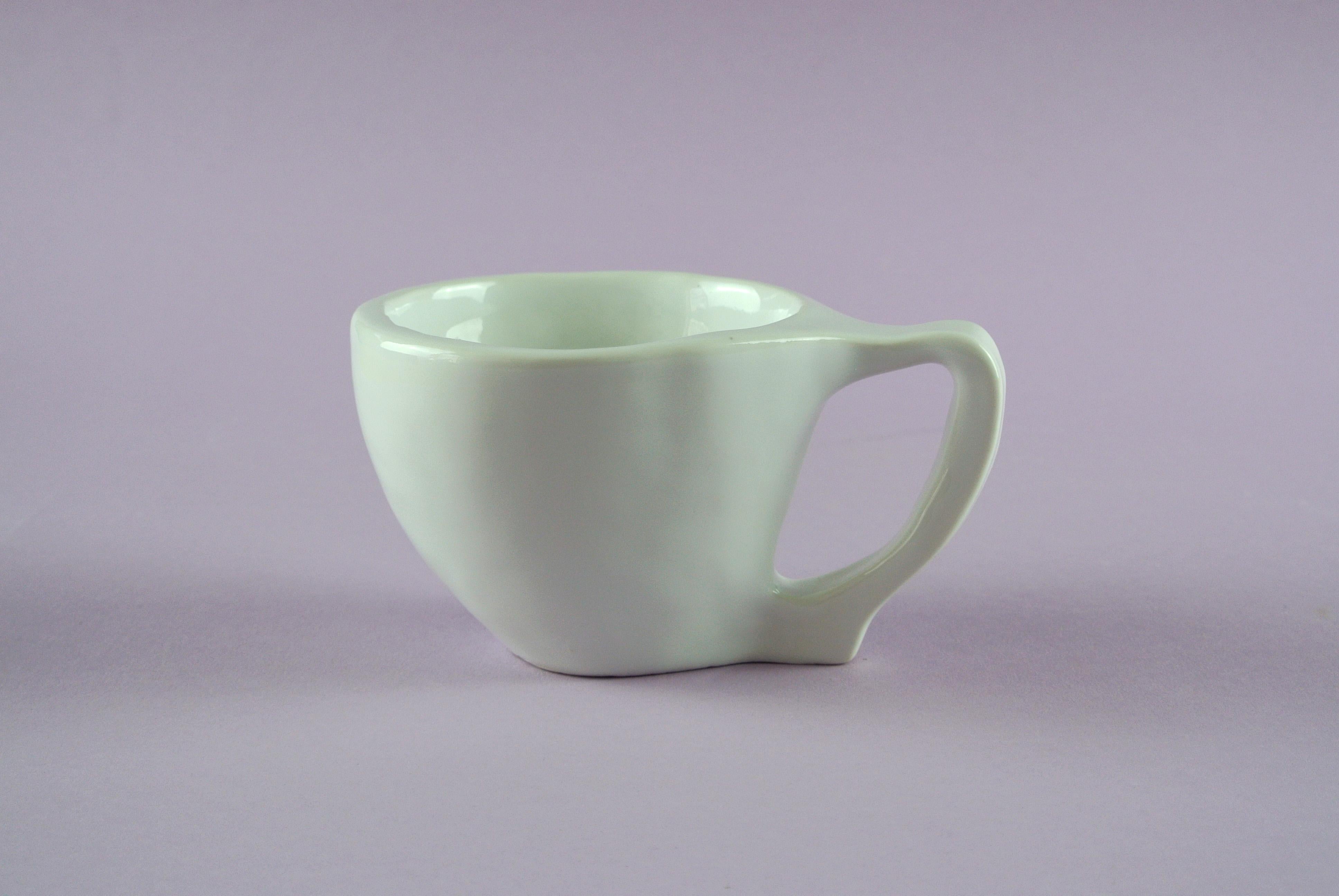 Organic Modern Hand Carved Porcelain Cup and Tray with White Glossy Glaze