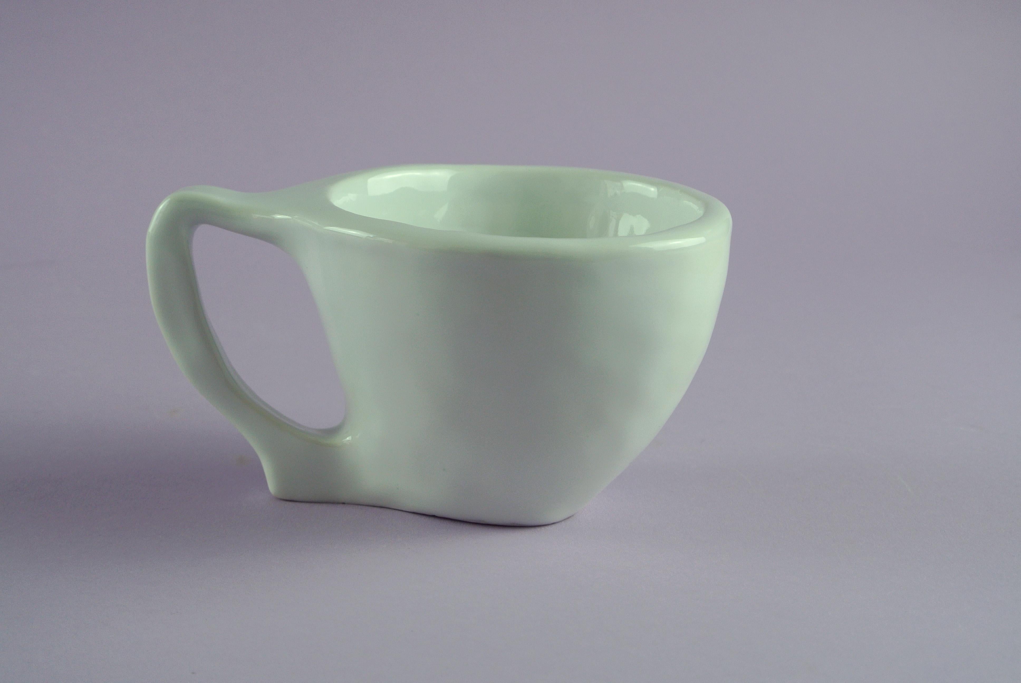 Hand-Crafted Hand Carved Porcelain Cup and Tray with White Glossy Glaze