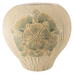 Hand Carved Porcelain "English Rose" Art Pottery Vase