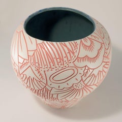 Hand Carved Porcelain Garden Scene Pottery Vase