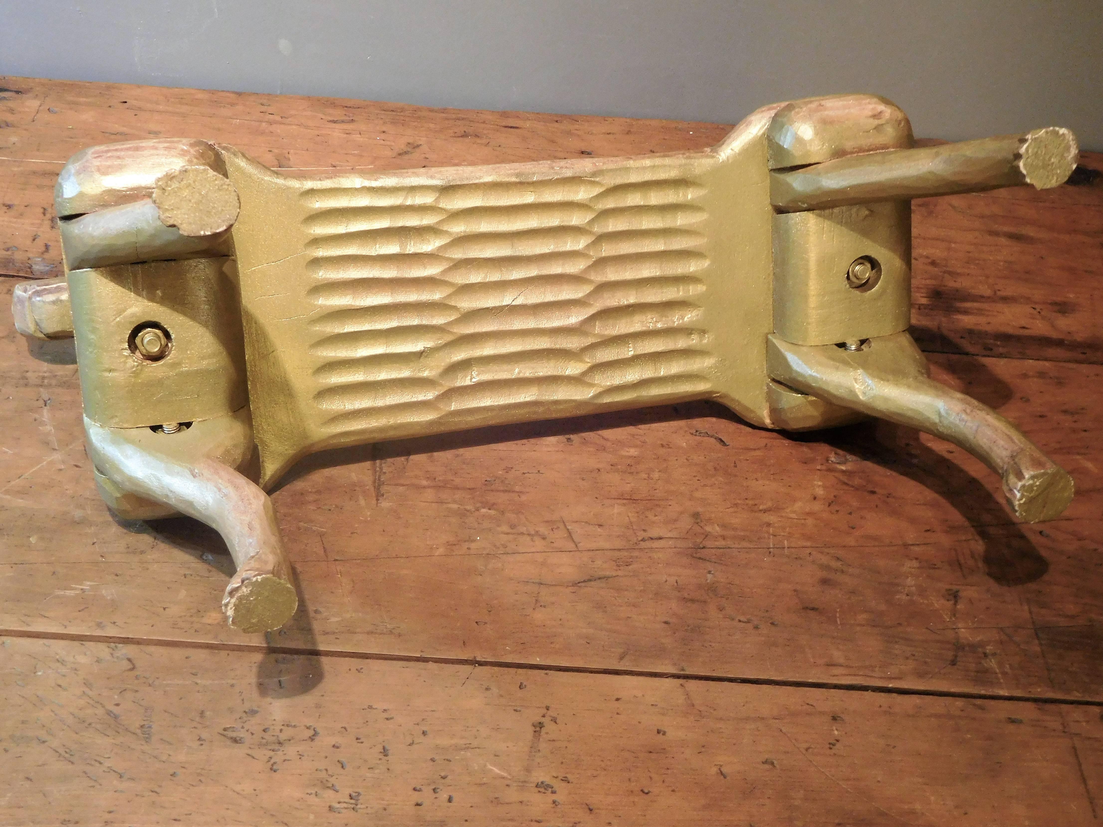 Wood Hand-Carved Postmodernism Dog Footstool, Stephen Huneck Folk Art, circa 2000