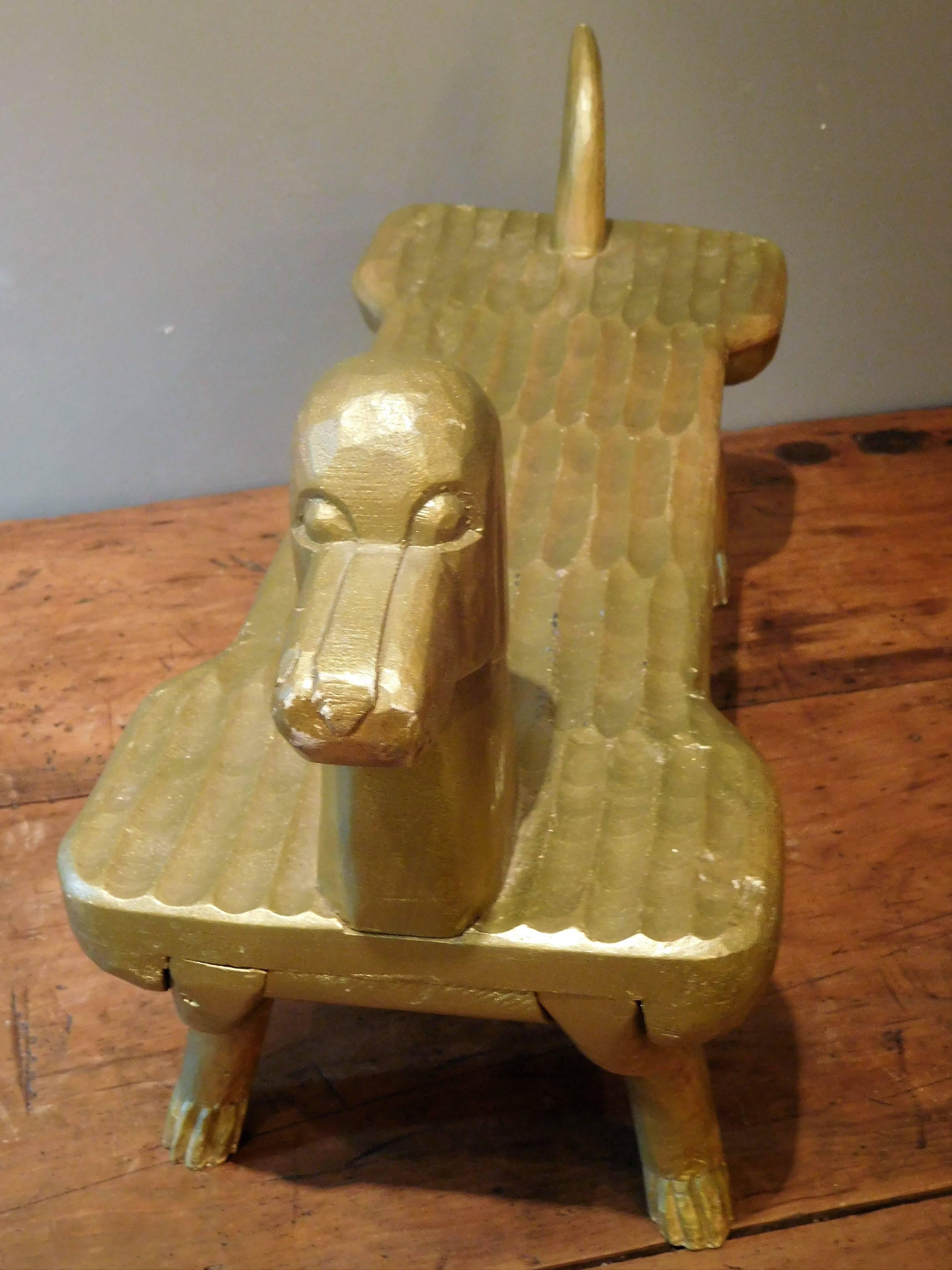 Hand-Carved Postmodernism Dog Footstool, Stephen Huneck Folk Art, circa 2000 In Excellent Condition In Quechee, VT