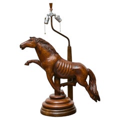Hand-Carved Prancing Horse Table Lamp, Mid 20th Century, Rewired for USA