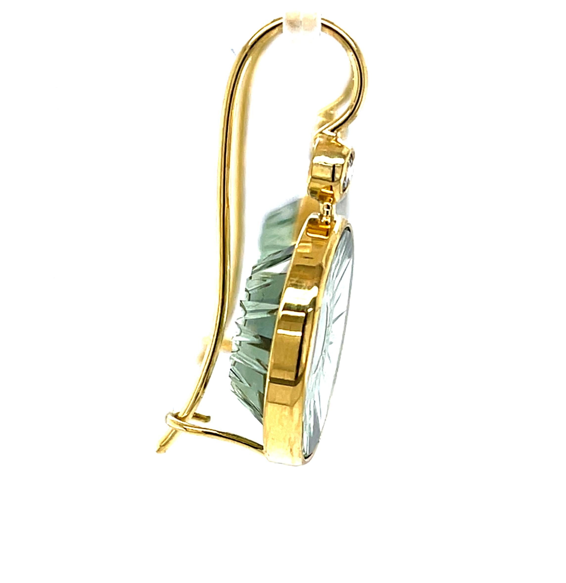 Handgeschnitzte Prasiolith- und Diamant-Ohrringe aus 18k Gelbgold, 23 Karat (Kunsthandwerker*in) im Angebot