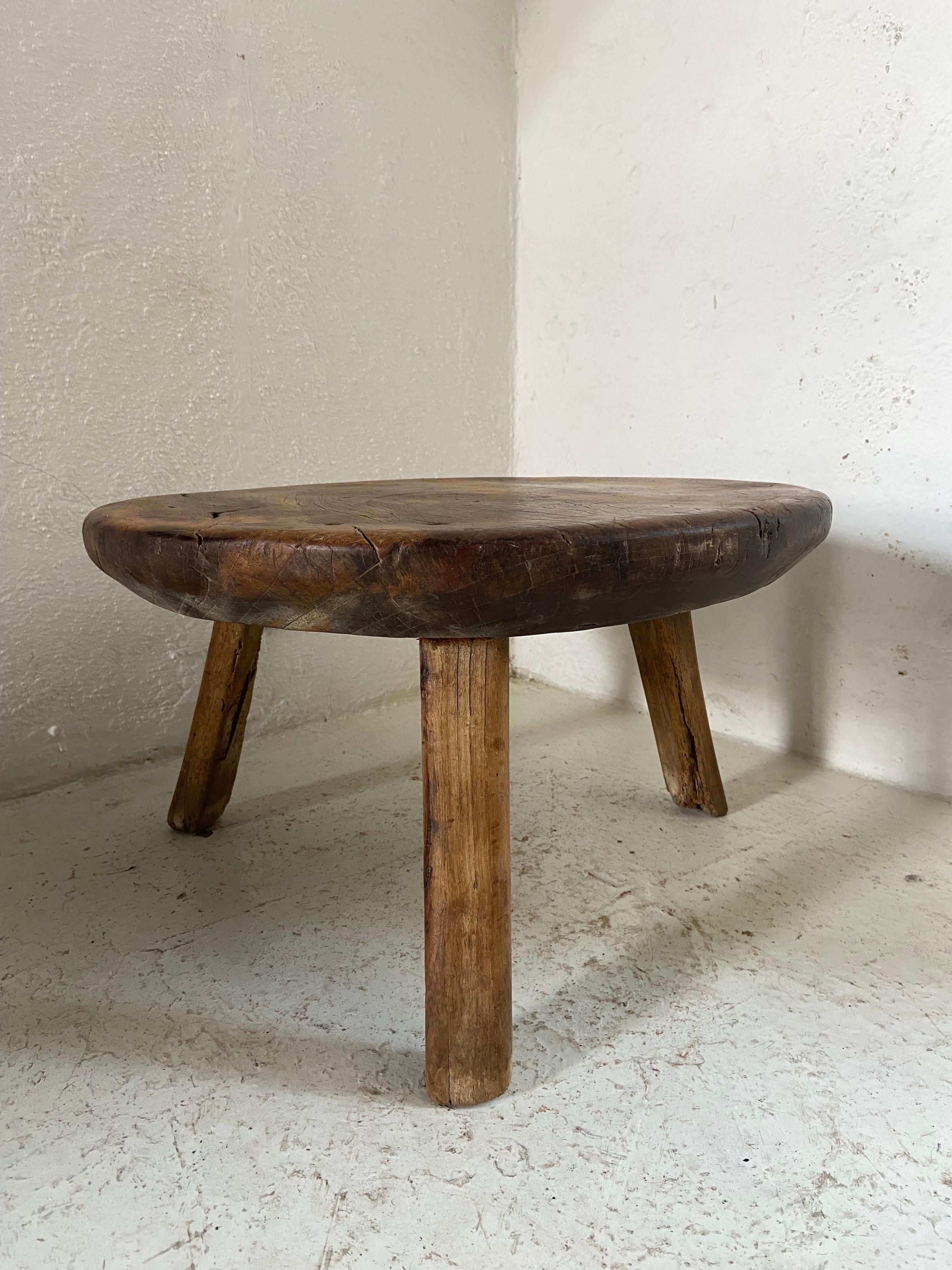 Mexican Hand Carved Primitive Low Table from Mexico, circa 1970s For Sale