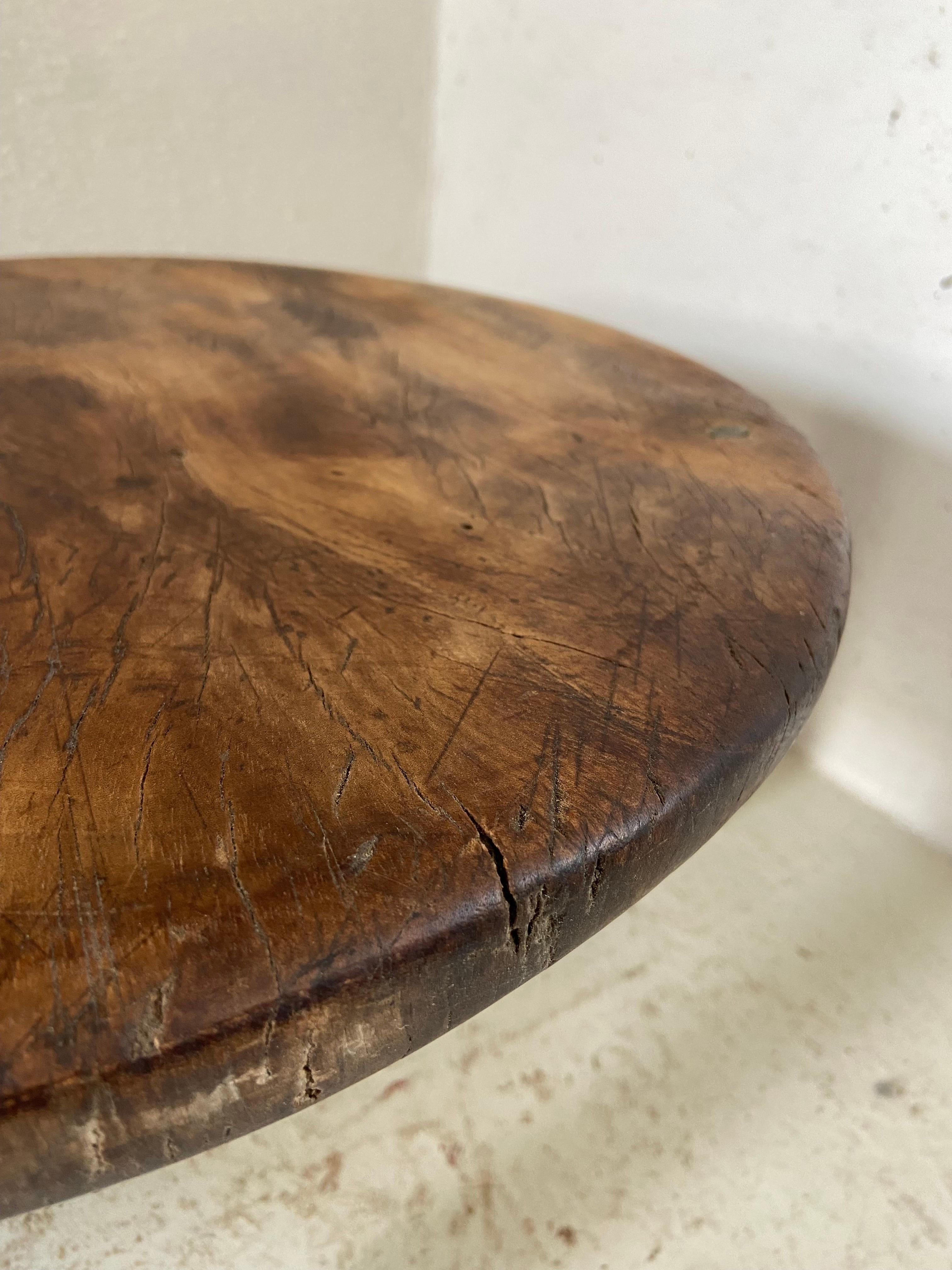 Wood Hand Carved Primitive Low Table from Mexico, circa 1970s For Sale