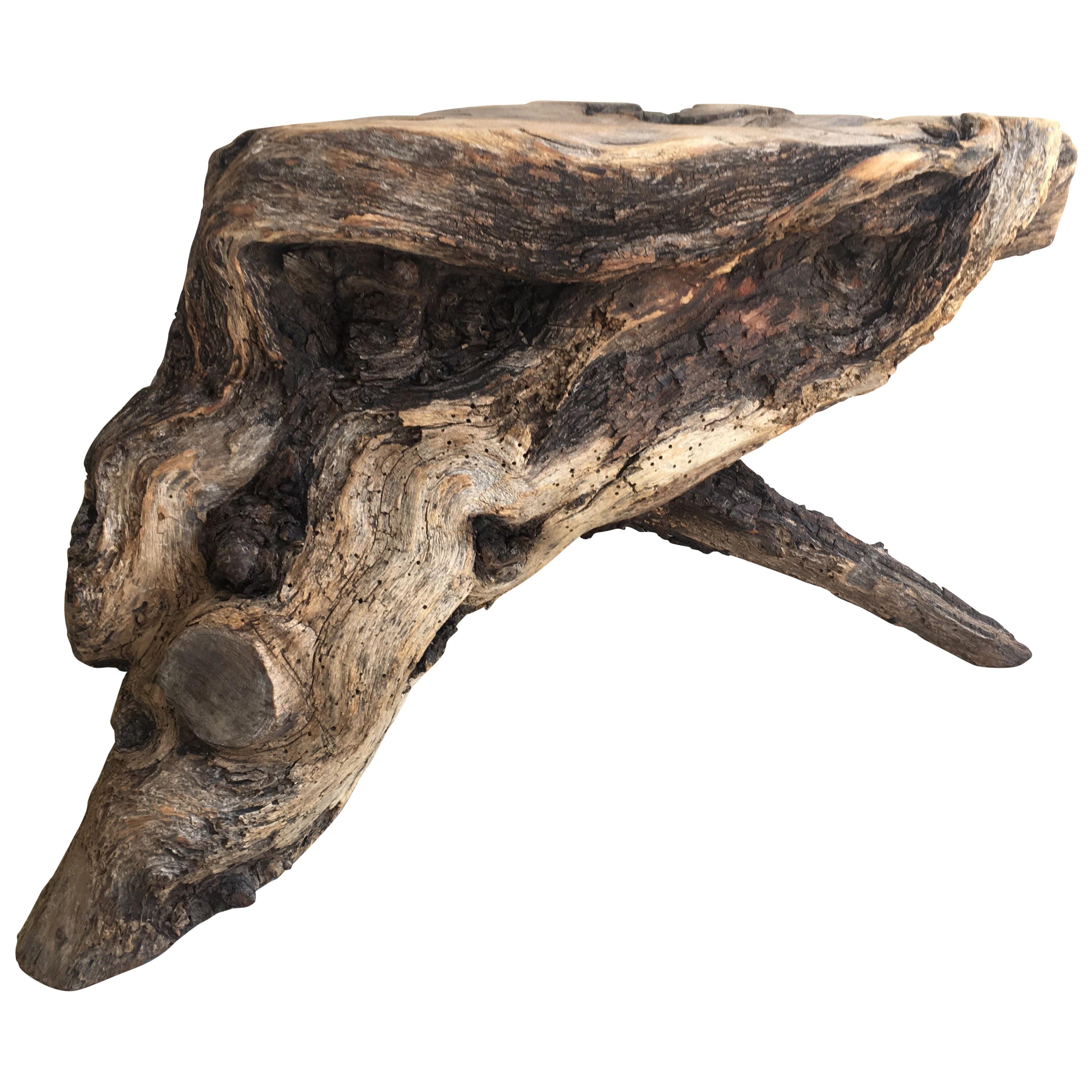 Hand Carved Primitive Mesquite Stool from Mexico