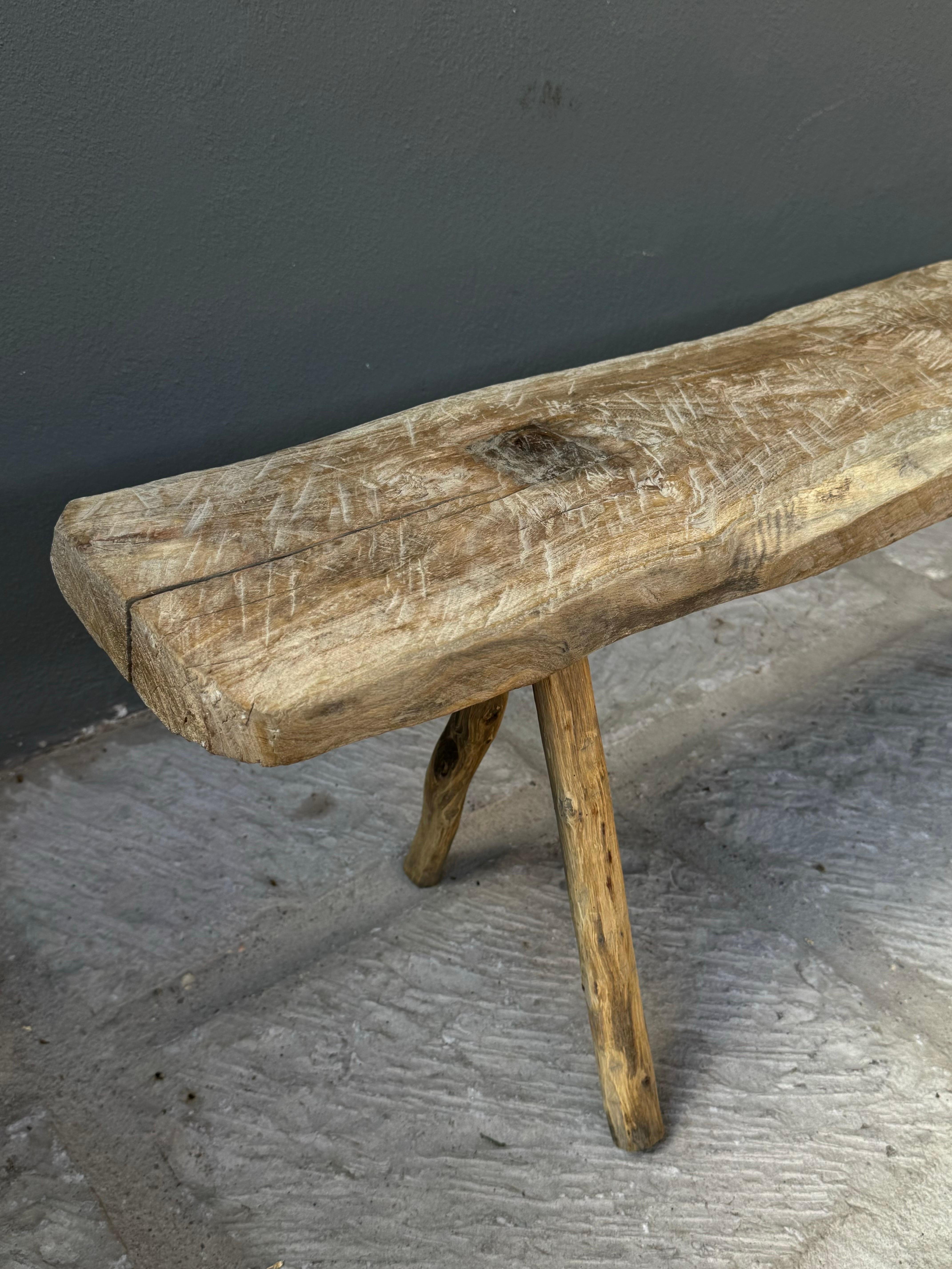 Late 20th Century Hand-Carved Primitive Sabino Bench From San Luis Potosí, Mexico