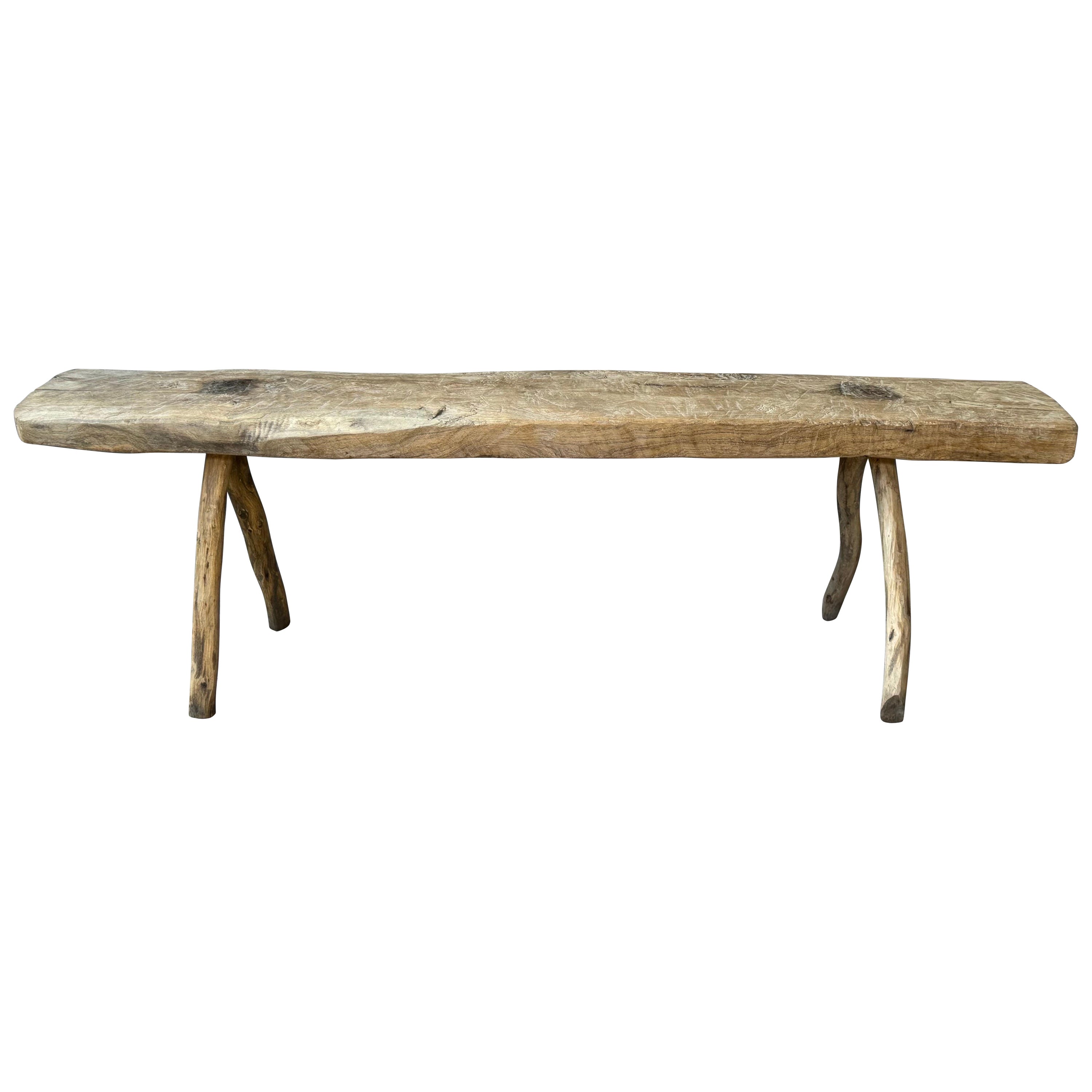 Hand-Carved Primitive Sabino Bench From San Luis Potosí, Mexico