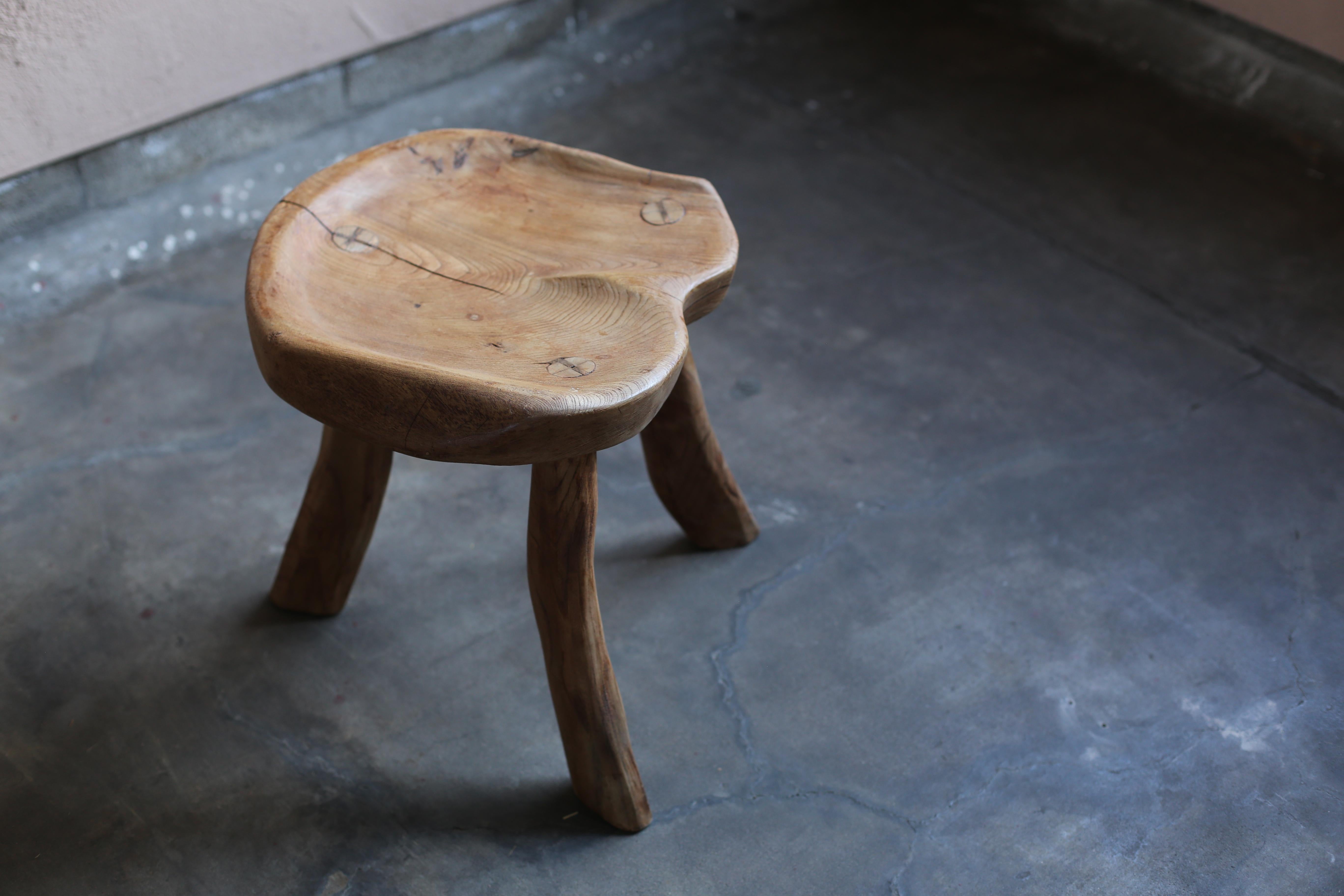 Mid-Century Modern Hand Carved Rustic Stool
