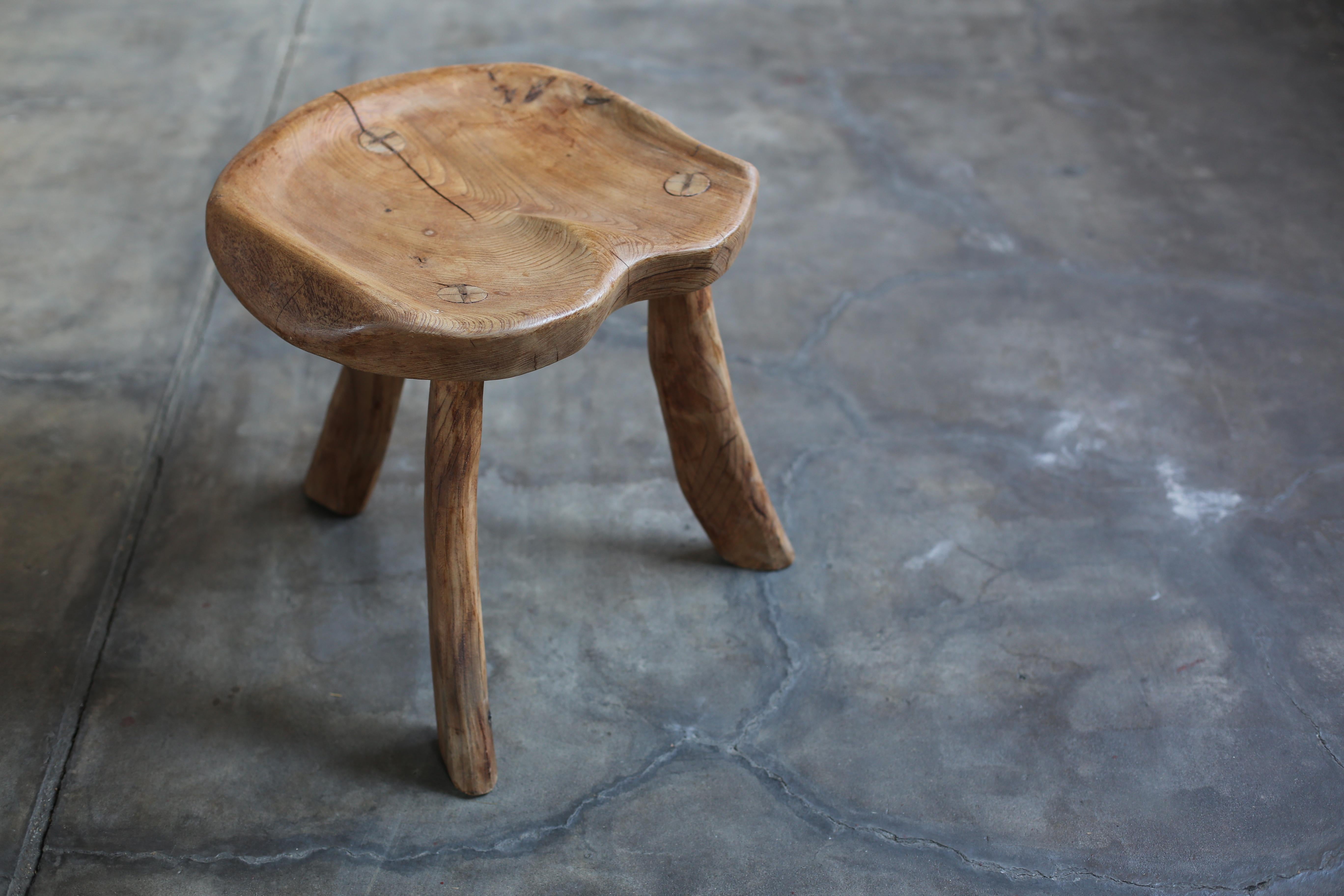 French Hand Carved Rustic Stool