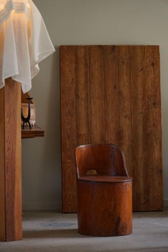 Silla Primitiva Tallada a Mano en Pino, Sueca Moderna, Wabi Sabi, Años 1950
