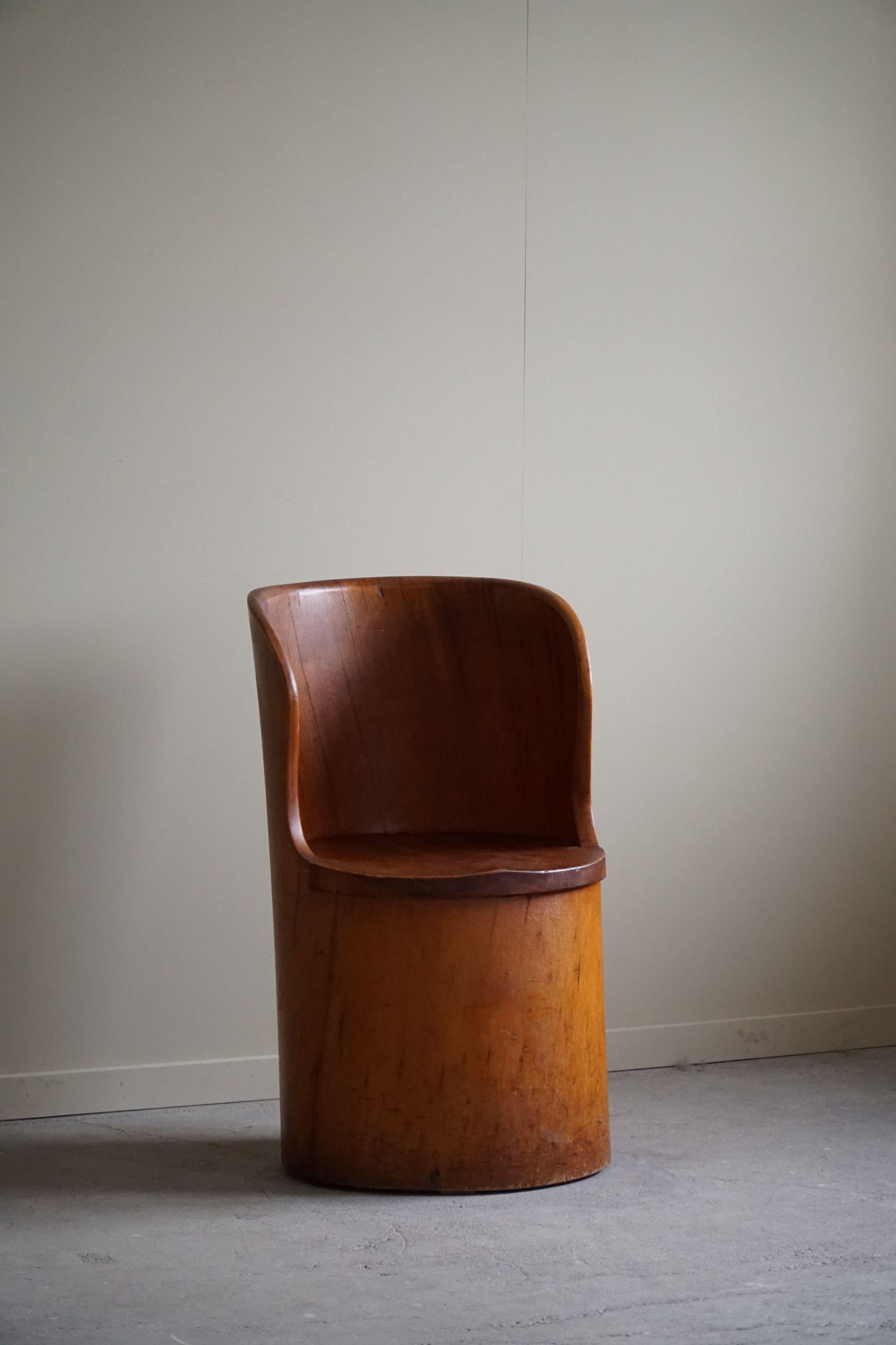  Hand Carved Primitive Stump Chair in Pine, Swedish Modern, Wabi Sabi, 1960s For Sale 4