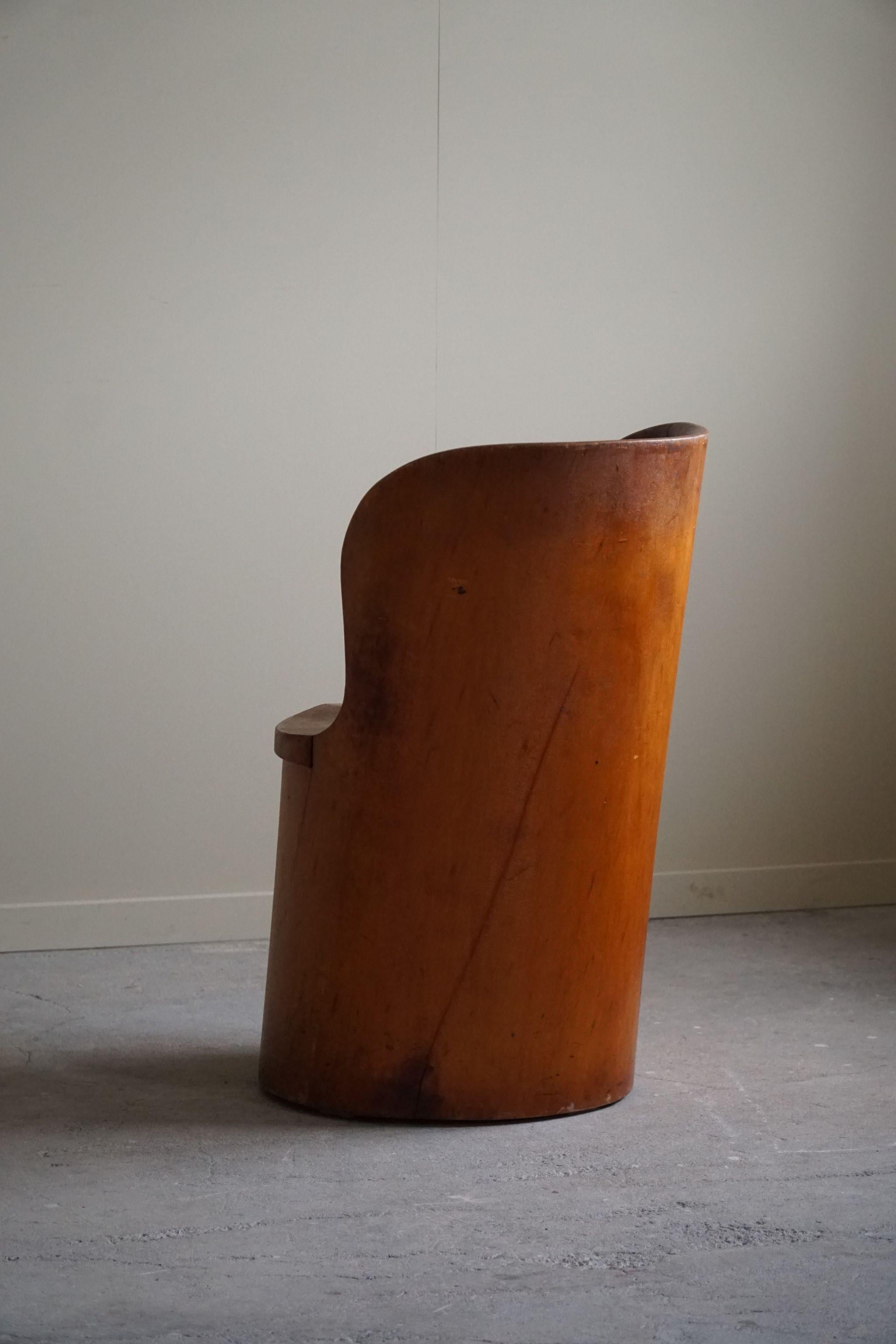  Hand Carved Primitive Stump Chair in Pine, Swedish Modern, Wabi Sabi, 1960s For Sale 6