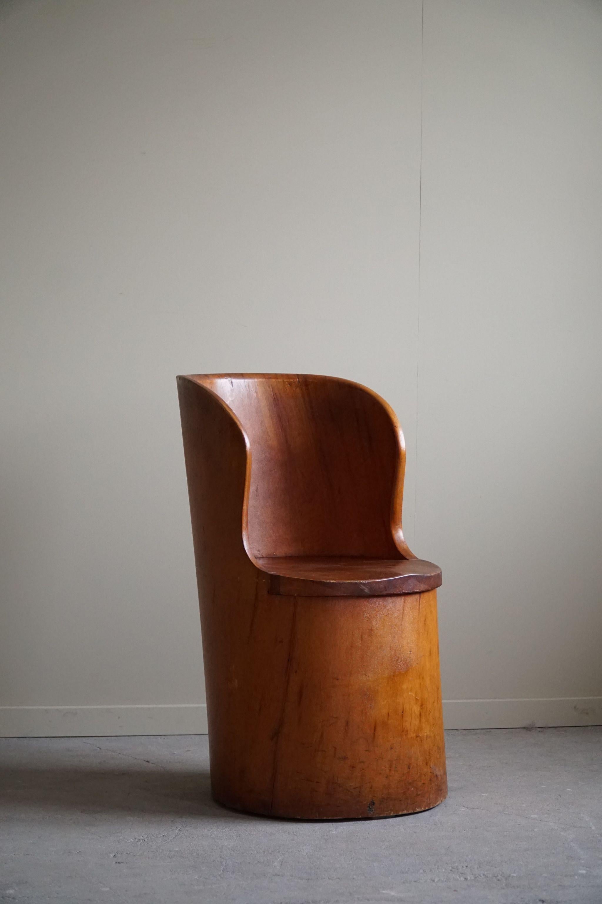  Hand Carved Primitive Stump Chair in Pine, Swedish Modern, Wabi Sabi, 1960s For Sale 9