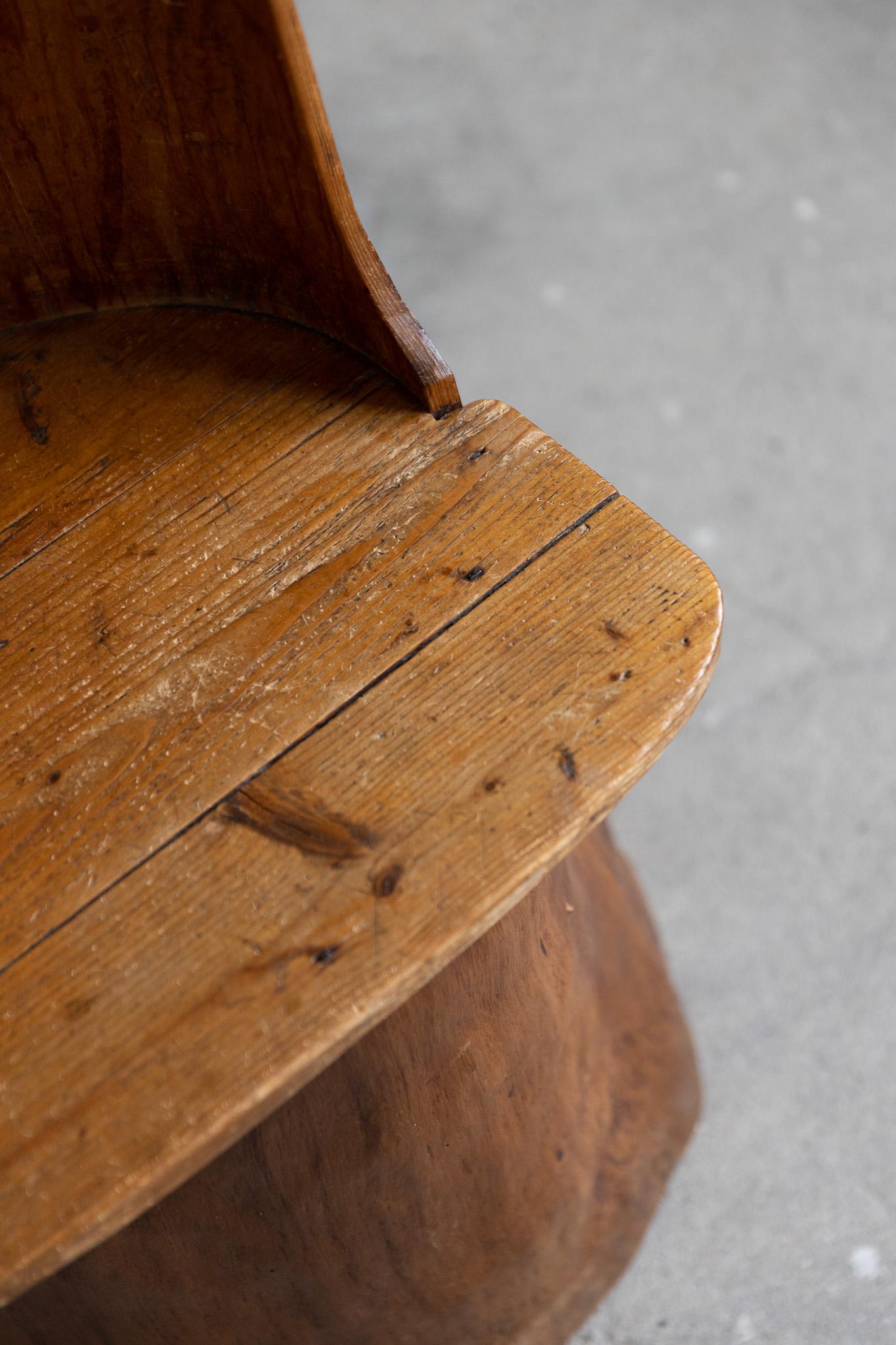 Hand Carved Primitive Stump Chair in Pine, Swedish Modern, Wabi Sabi, 1960s In Fair Condition In Odense, DK