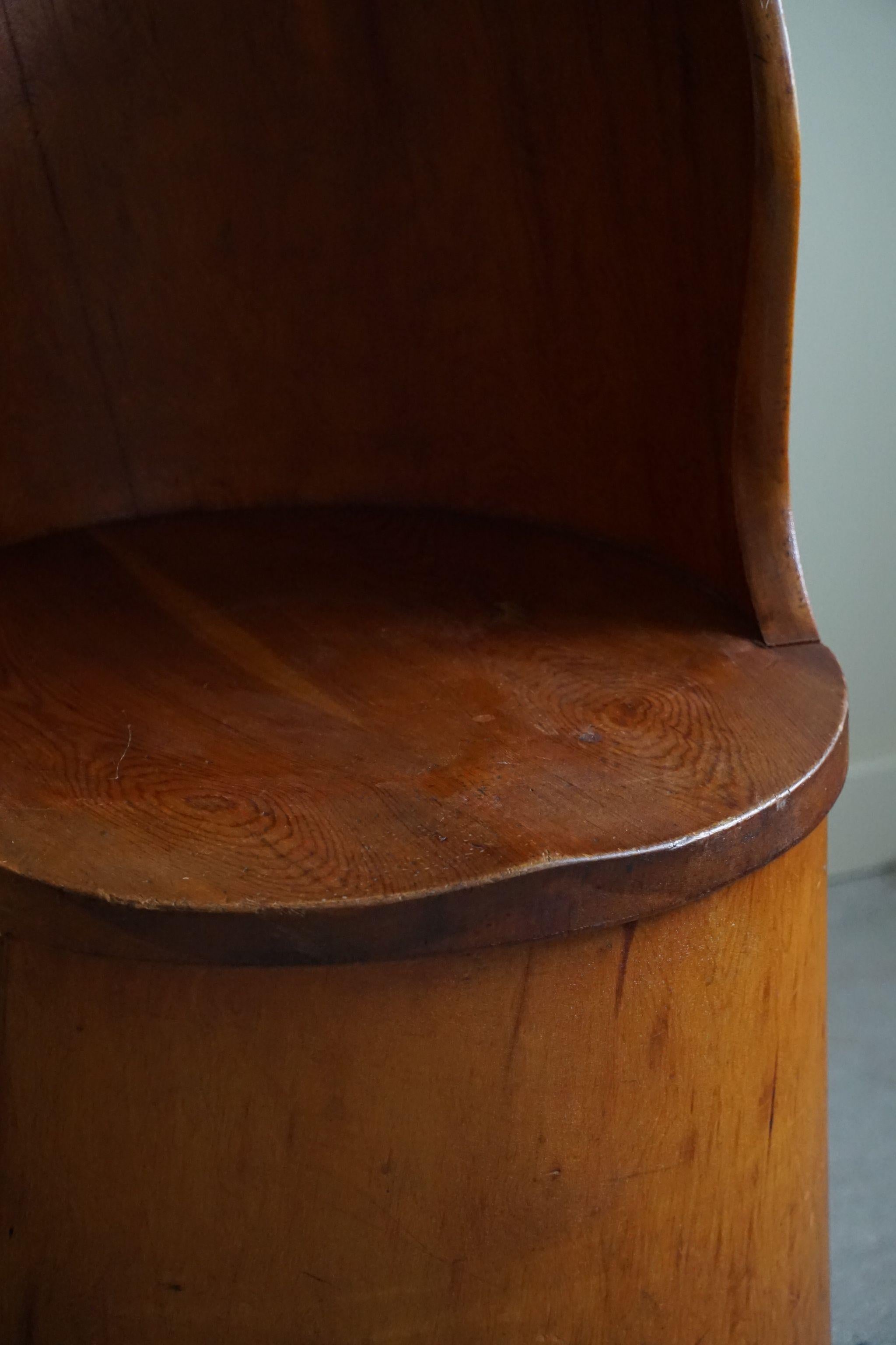  Hand Carved Primitive Stump Chair in Pine, Swedish Modern, Wabi Sabi, 1960s For Sale 1
