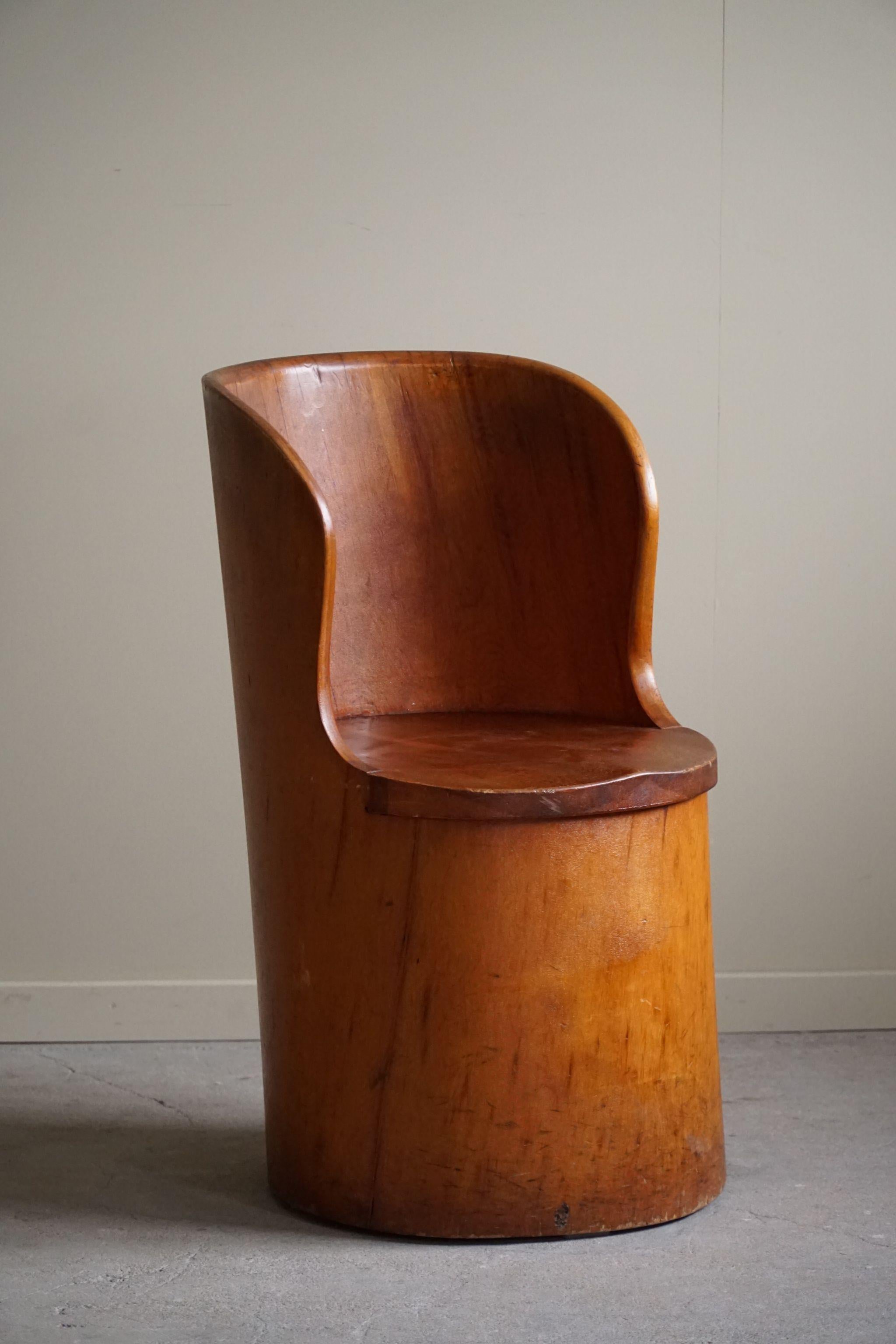  Hand Carved Primitive Stump Chair in Pine, Swedish Modern, Wabi Sabi, 1960s For Sale 2