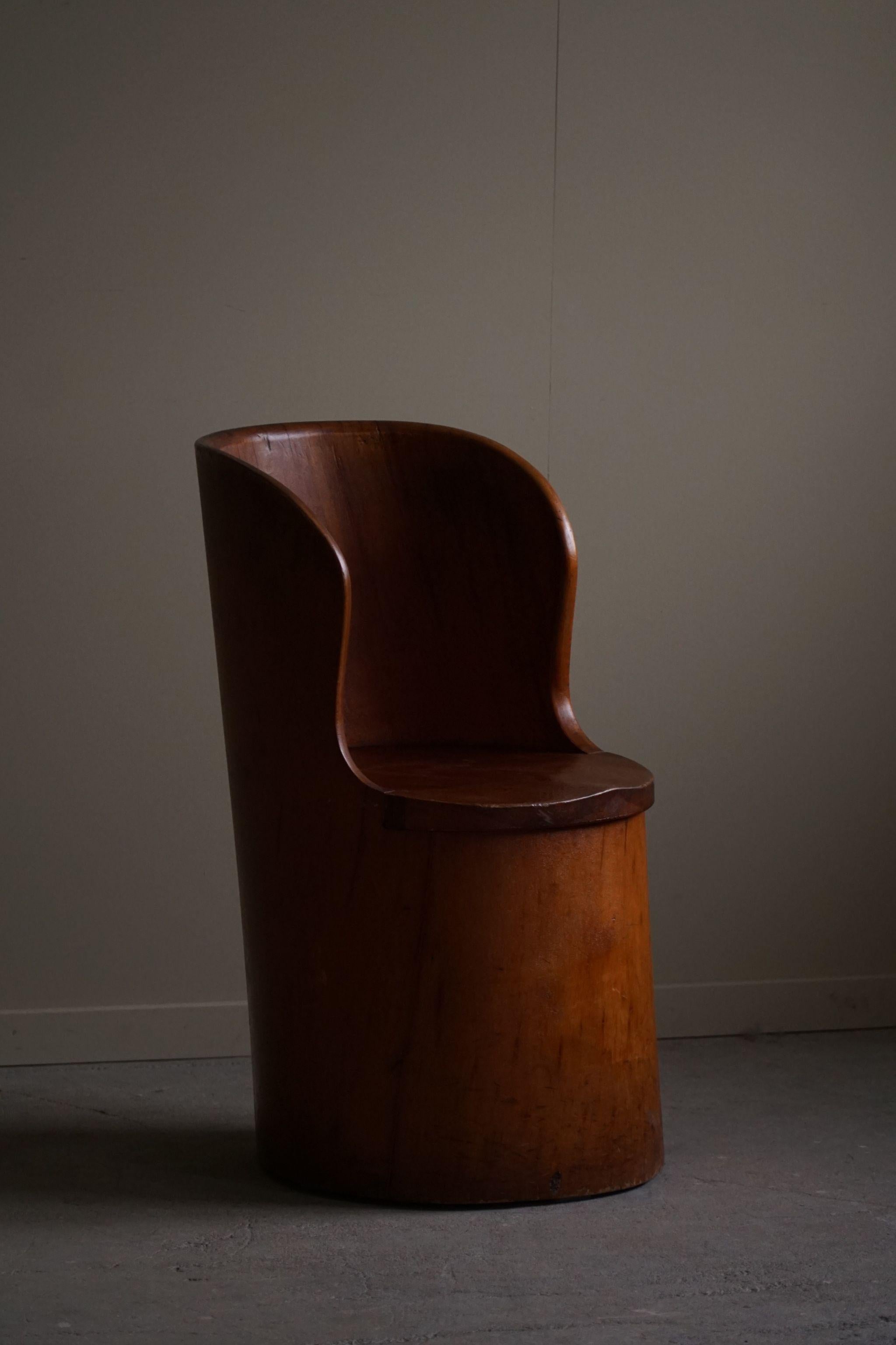  Hand Carved Primitive Stump Chair in Pine, Swedish Modern, Wabi Sabi, 1960s For Sale 3