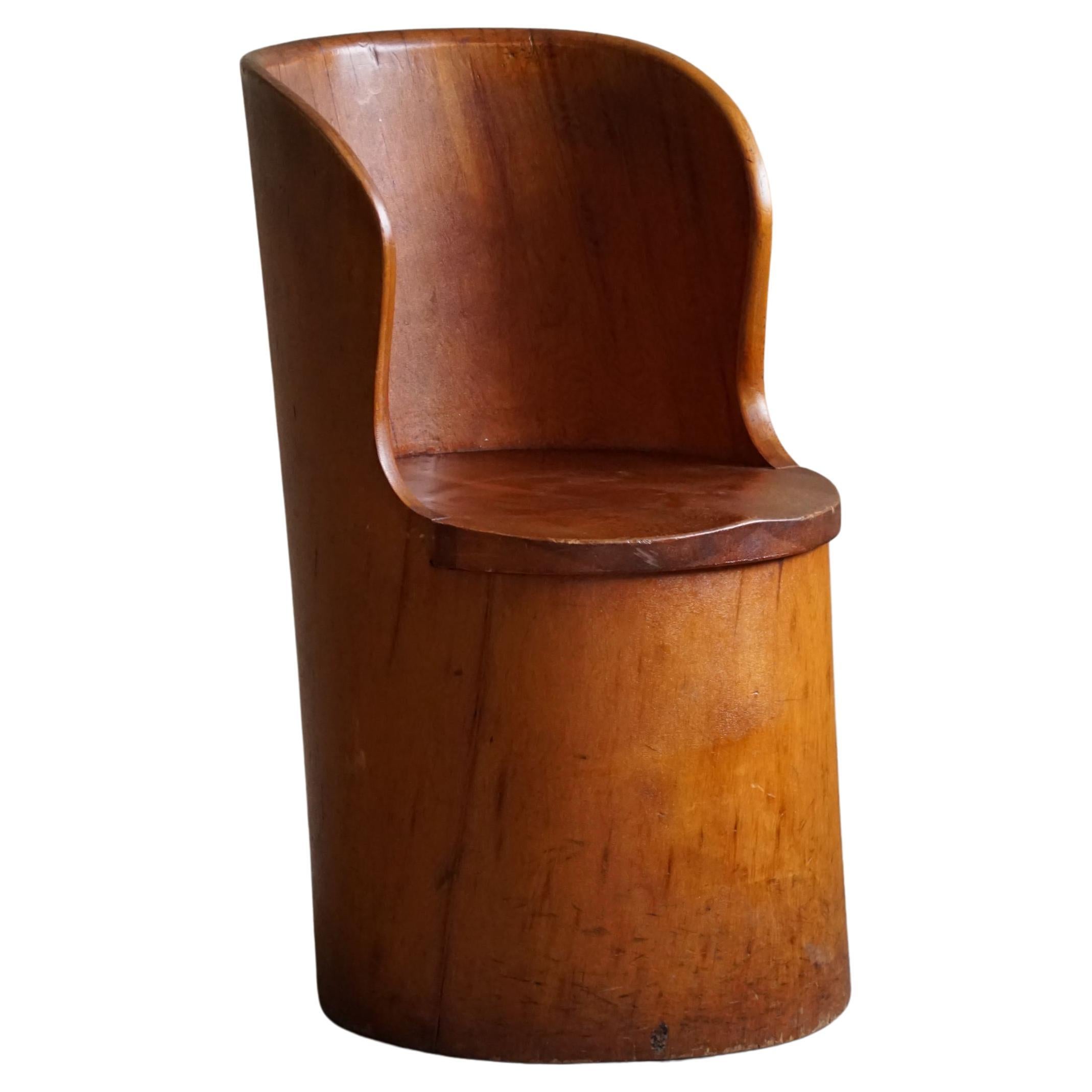  Hand Carved Primitive Stump Chair in Pine, Swedish Modern, Wabi Sabi, 1960s For Sale