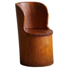  Hand Carved Primitive Stump Chair in Pine, Swedish Modern, Wabi Sabi, 1960s