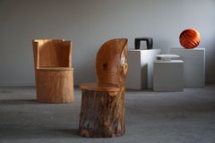 Silla Sueca Primitiva Moderna Tallada a Mano en Pino, Wabi Sabi, Años 60