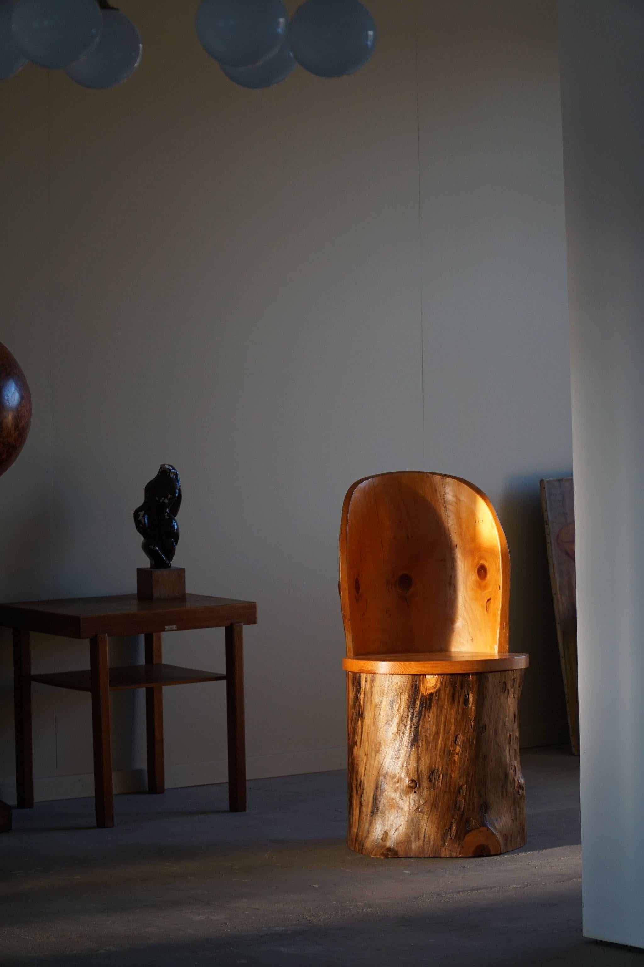Brutalist Hand Carved Primitive Swedish Modern Stump Chair in Pine, Wabi Sabi, 1960s For Sale