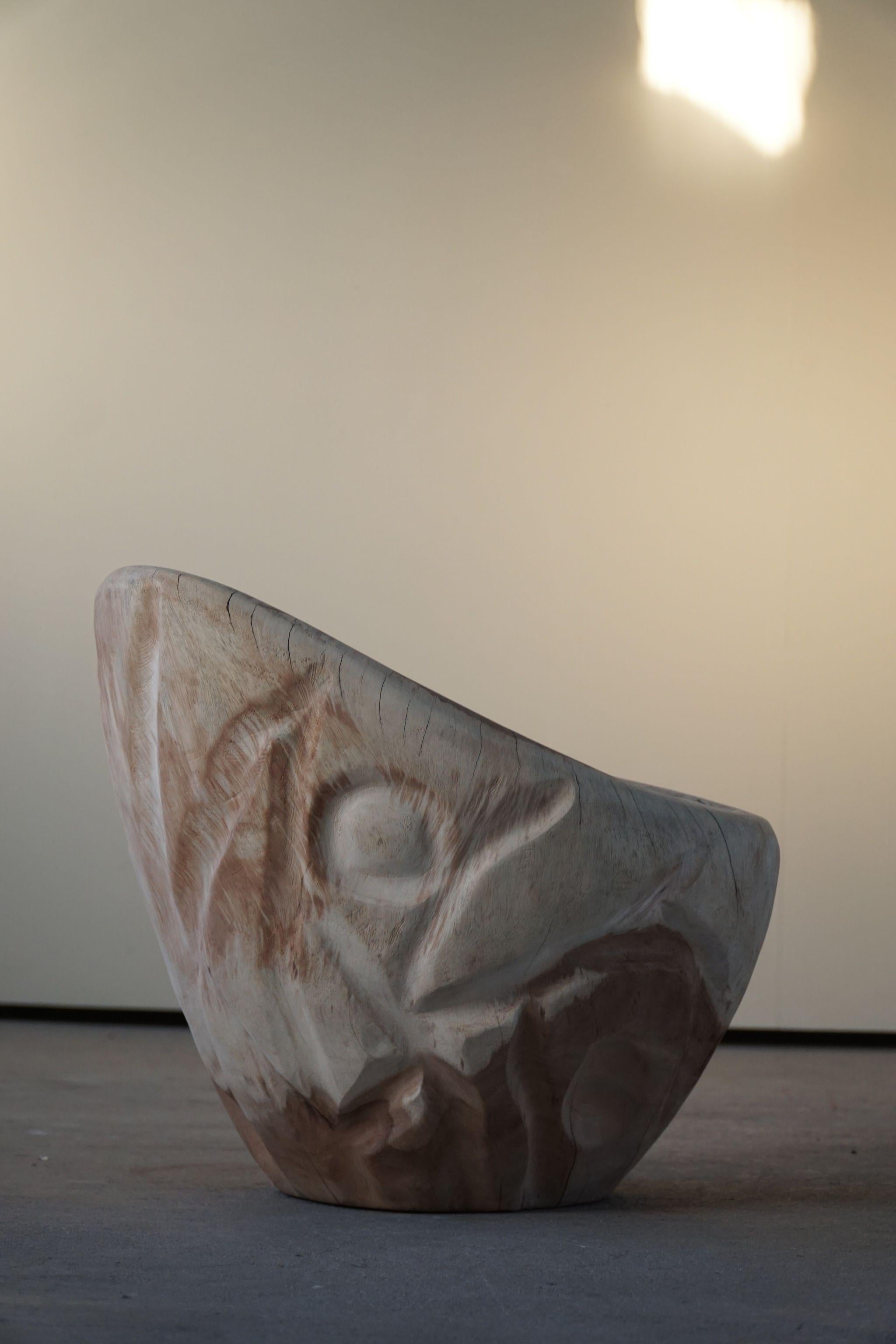 Hand Carved Primitive Vintage Wabi Sabi Brutalist Stump Chair in Palm Tree, 1980 1