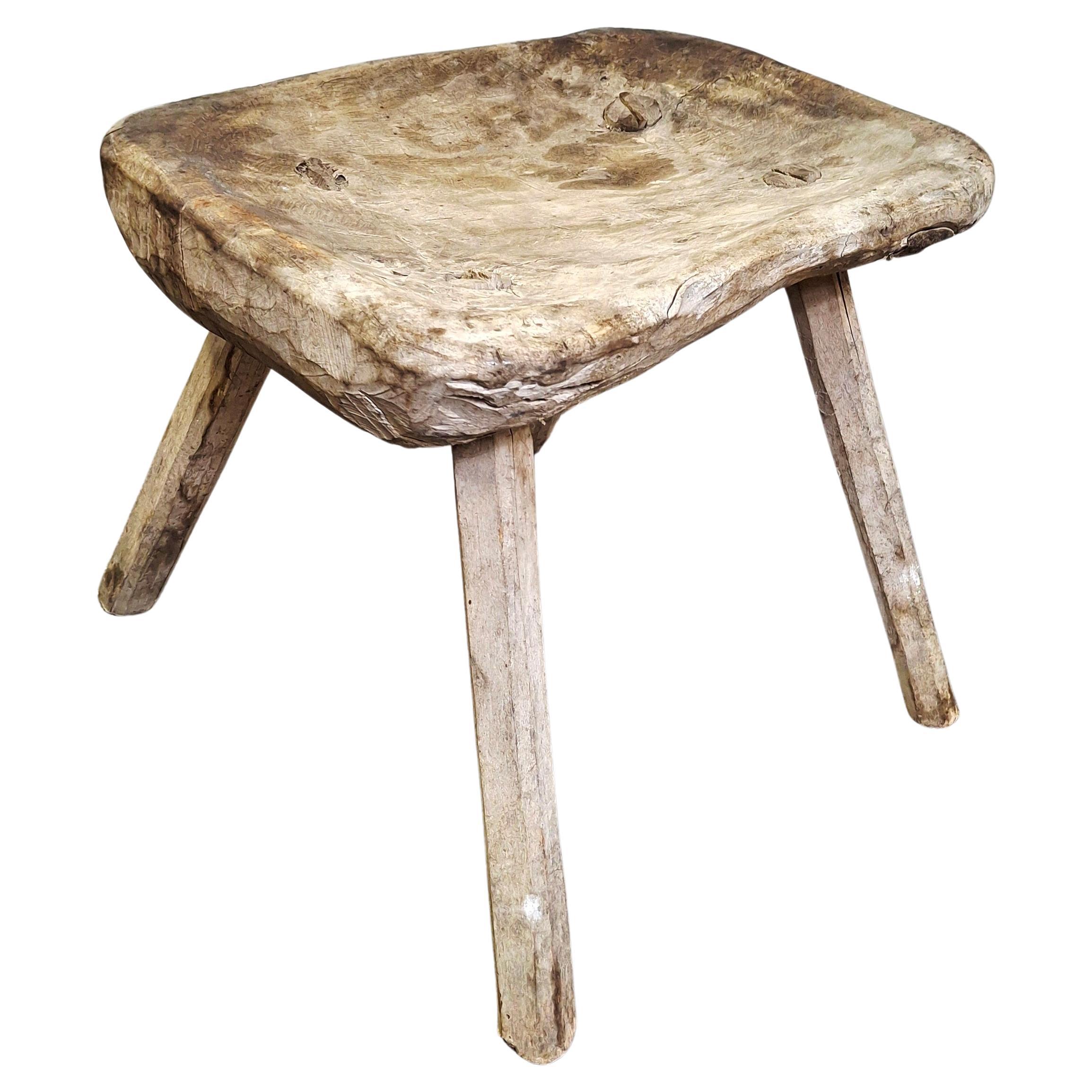 Hand-Carved Primitive Wabi-Sabi Stool 1870