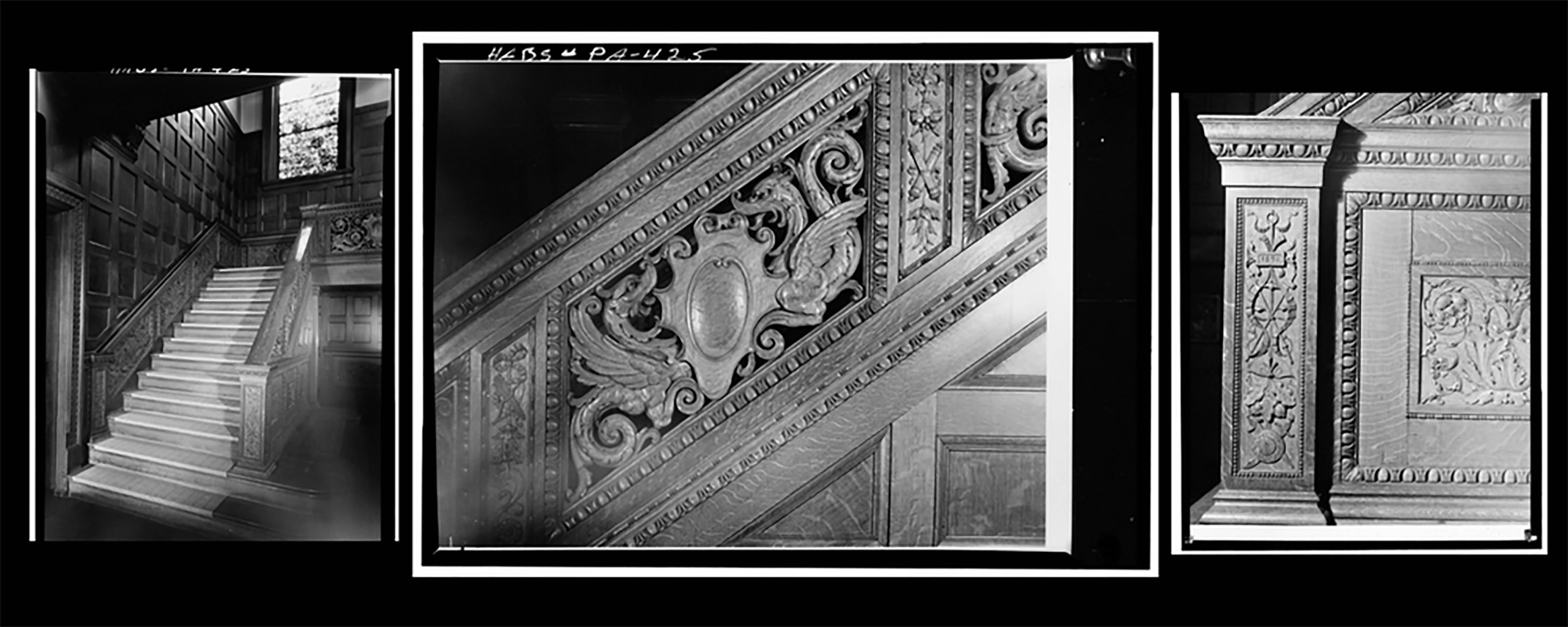 Late 19th Century Hand-Carved Quarter Sawn Oak Banister, circa 1891