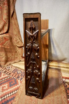 Hand Carved Rare Arts & Crafts Floral Griffin Solid Oak Umbrella Stand