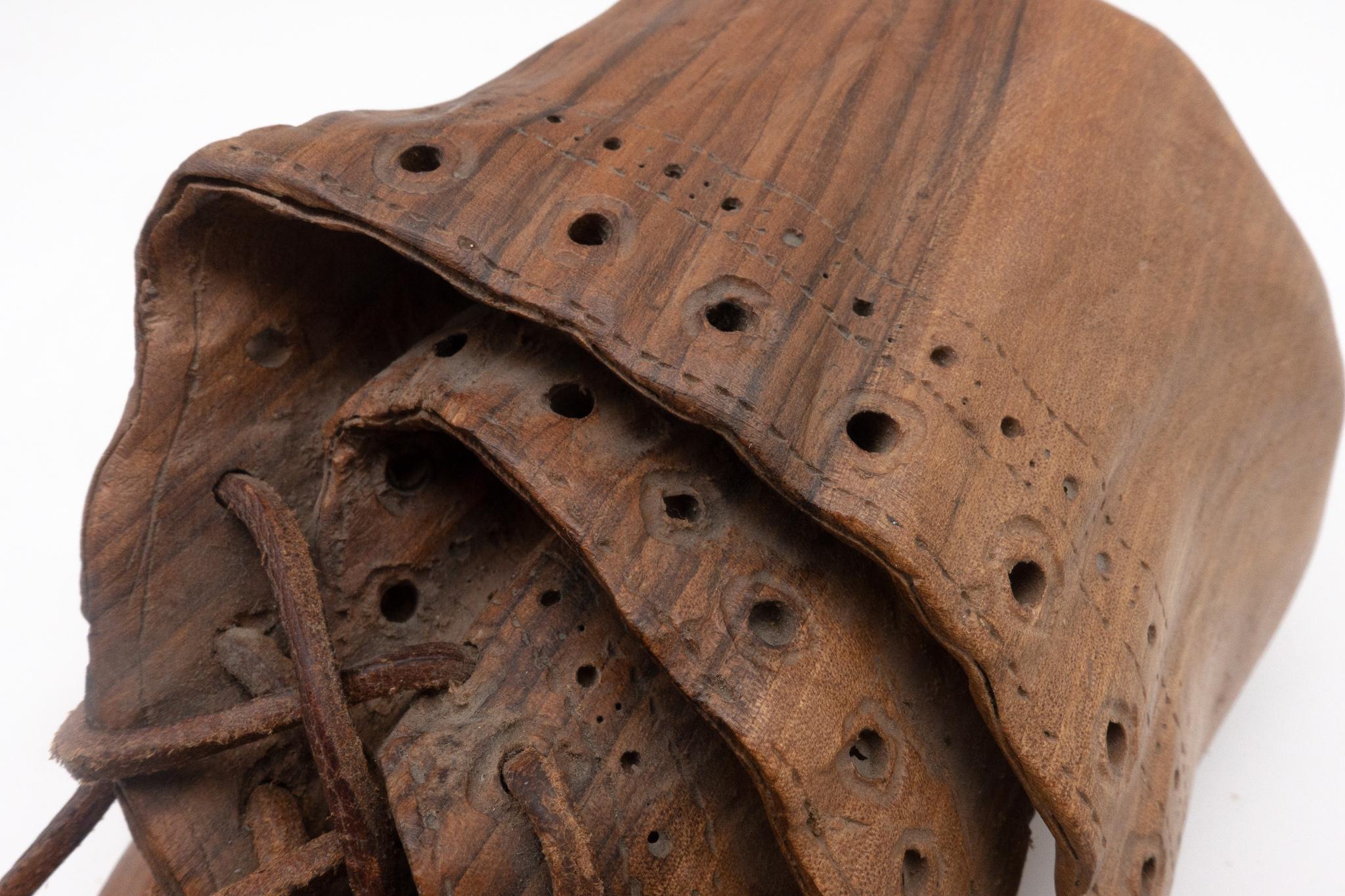 Hand-Carved Realistic Old Wooden Boot, Signed L. de Verdal In Good Condition In New York, NY