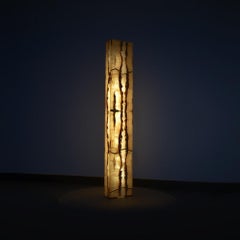 Hand Carved Rectangular Onyx Floor Lamp with Tribal Motive