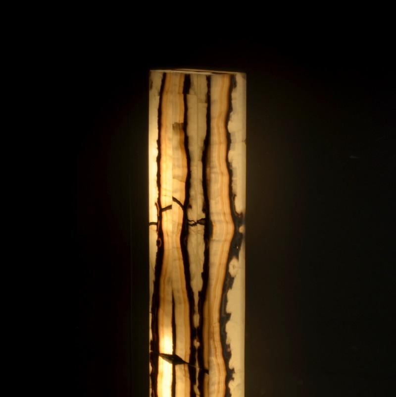 Hand-Carved Hand Carved Rectangular Onyx Floor Lamp with Tribal Motive For Sale