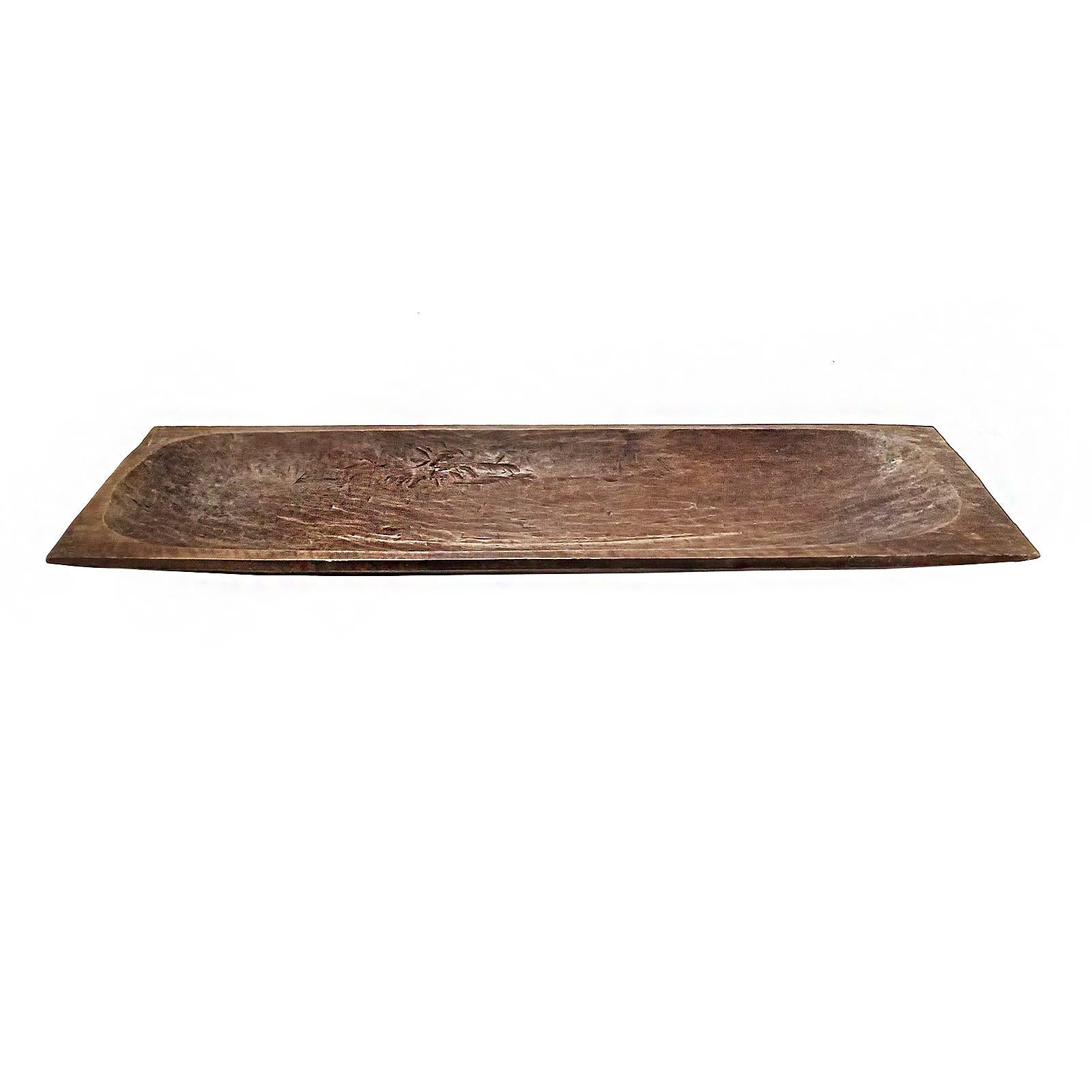 Organic Modern Hand-Carved Rectangular Wood Tray from Indonesia, Contemporary For Sale