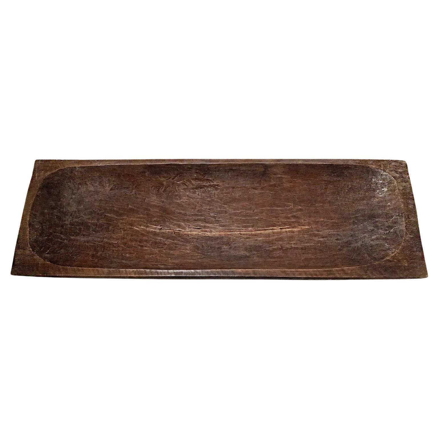 Hand-Carved Rectangular Wood Tray from Indonesia, Contemporary For Sale