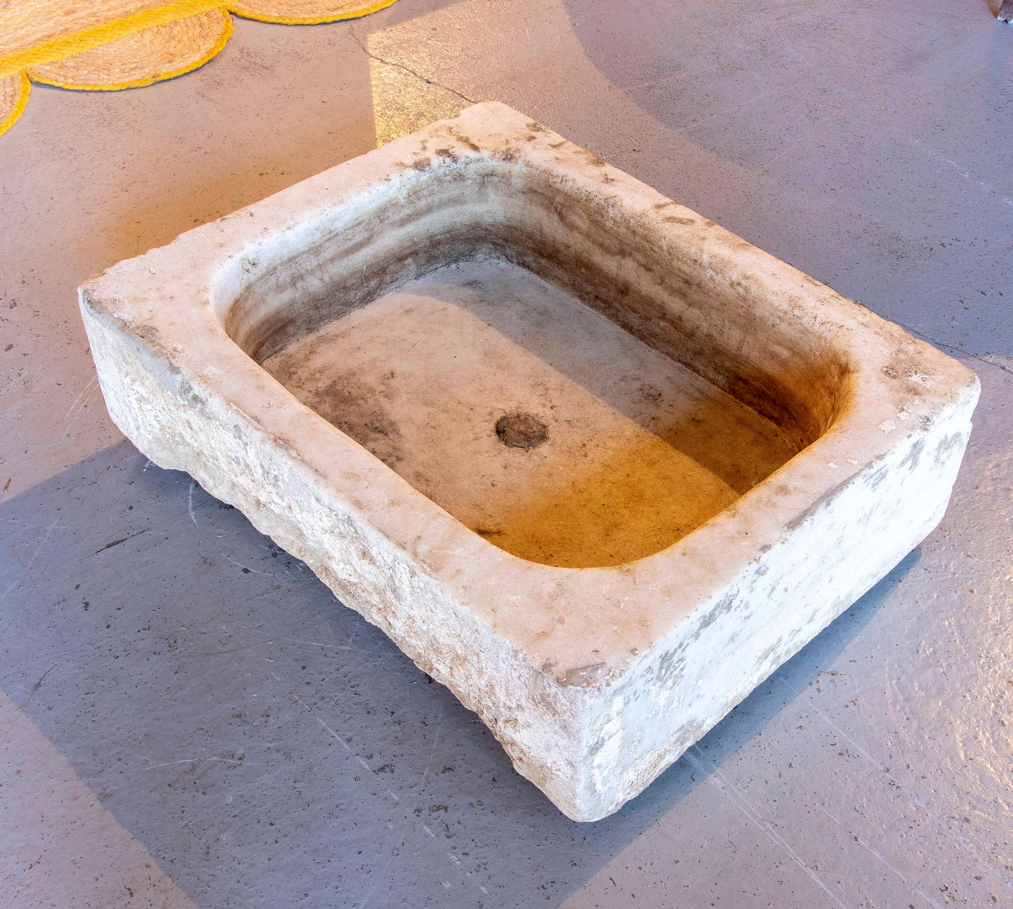 Hand-carved Rectangular Marble wash Basin 2