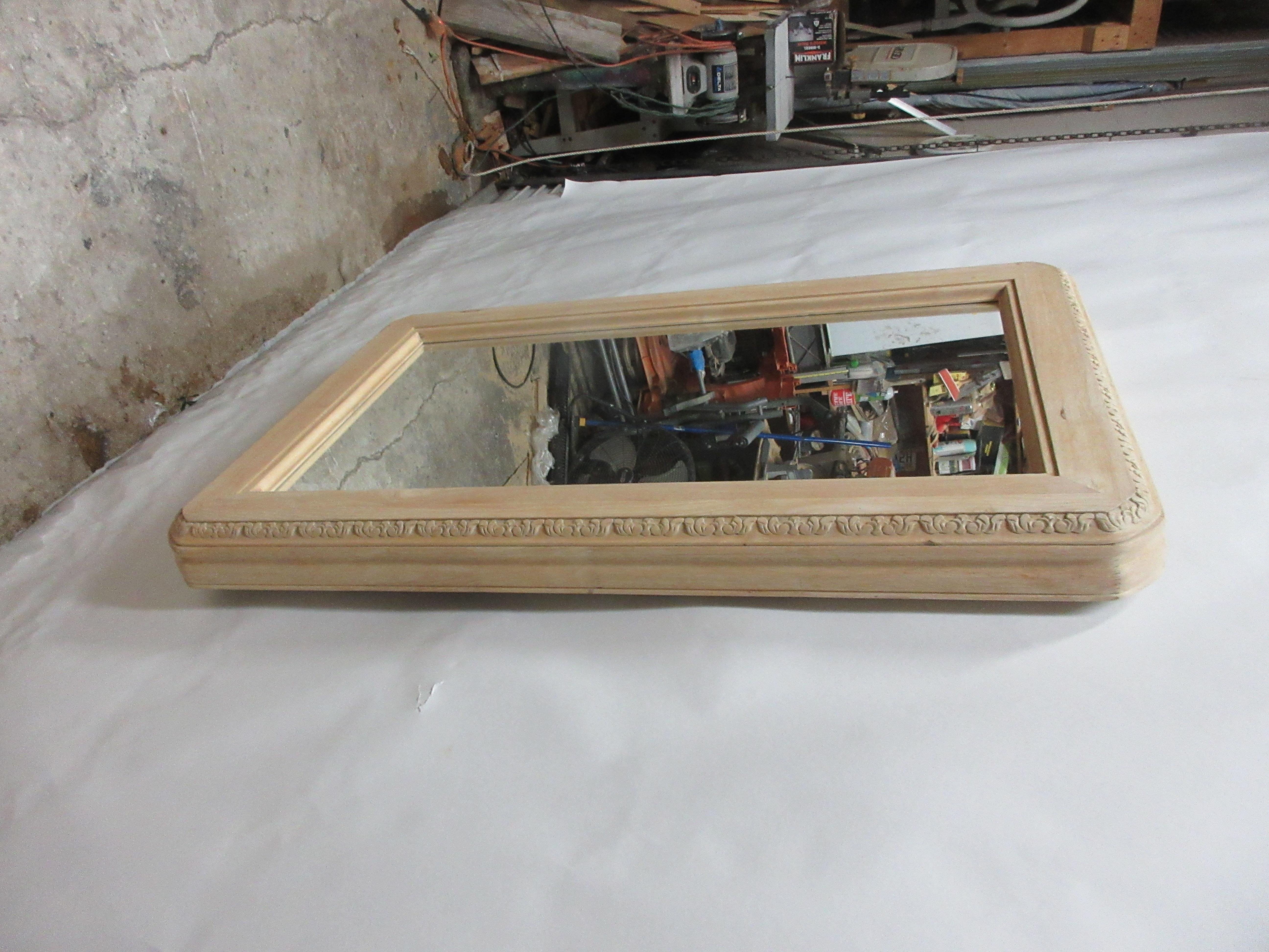 Wood Hand Carved Rectangular Mirror For Sale