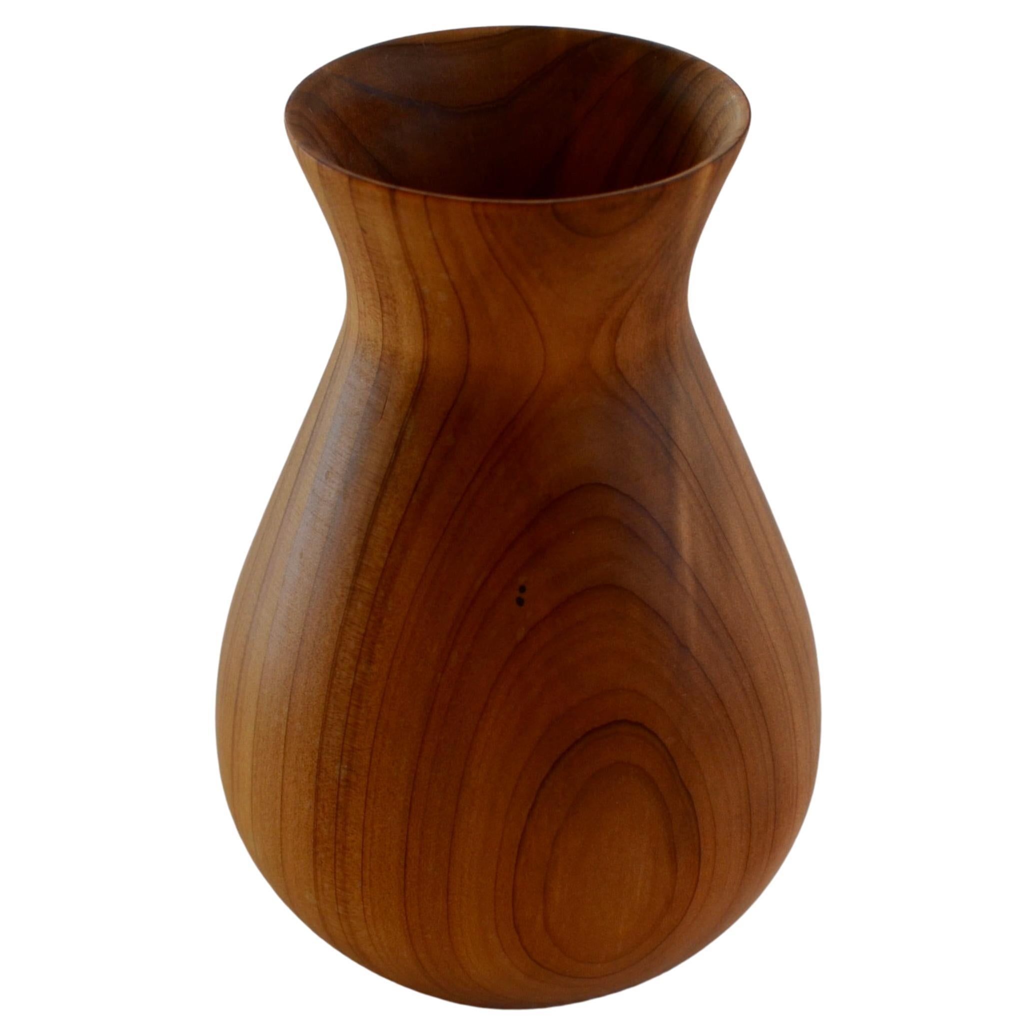 Hand-Carved Red Oak Vase For Sale