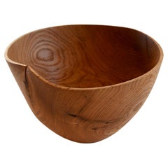 Hand-Carved Red Oak Wood Bowl with Natural Warping and Holes