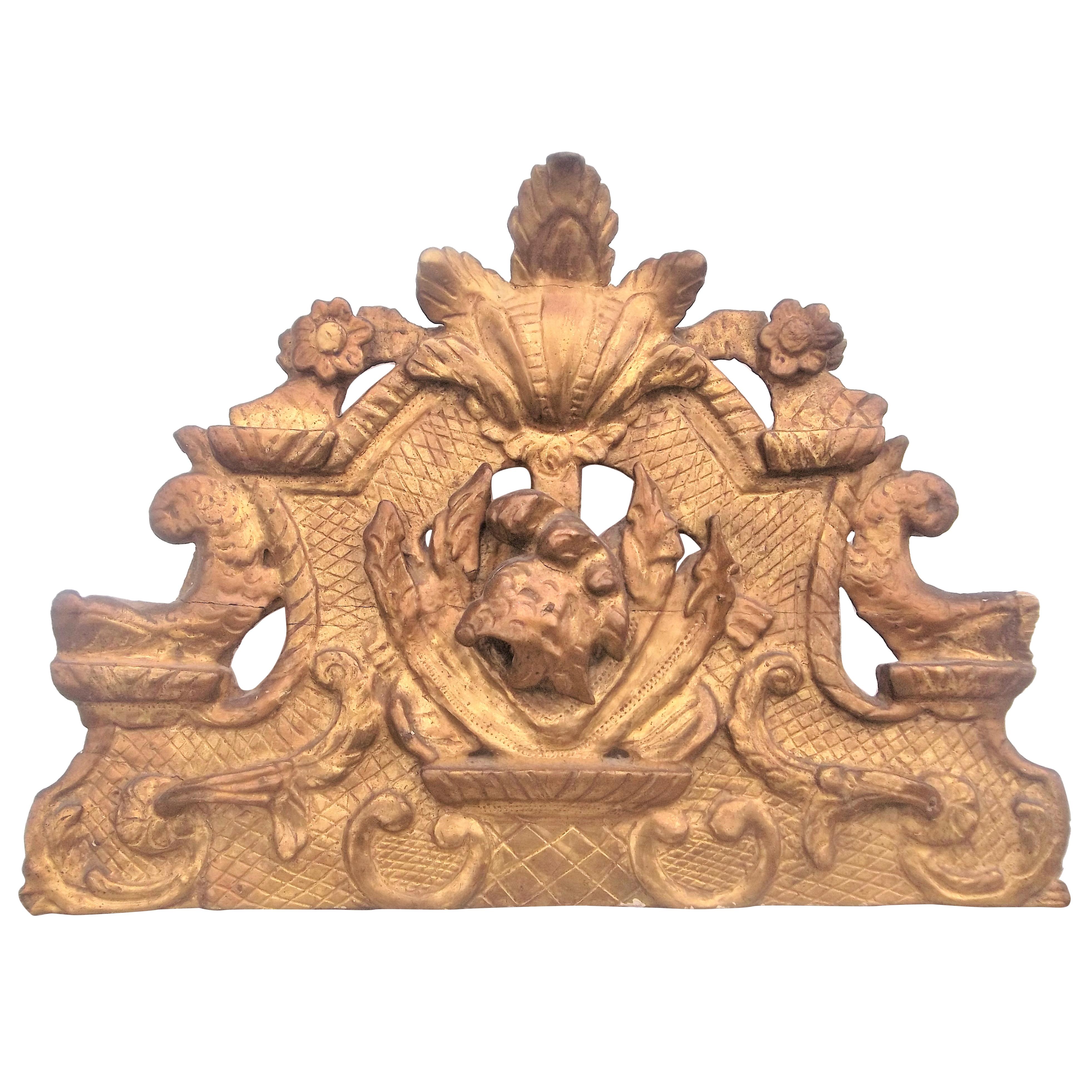 Hand Carved Regence Style Giltwood Mirror Crest Fragment, 19th Century