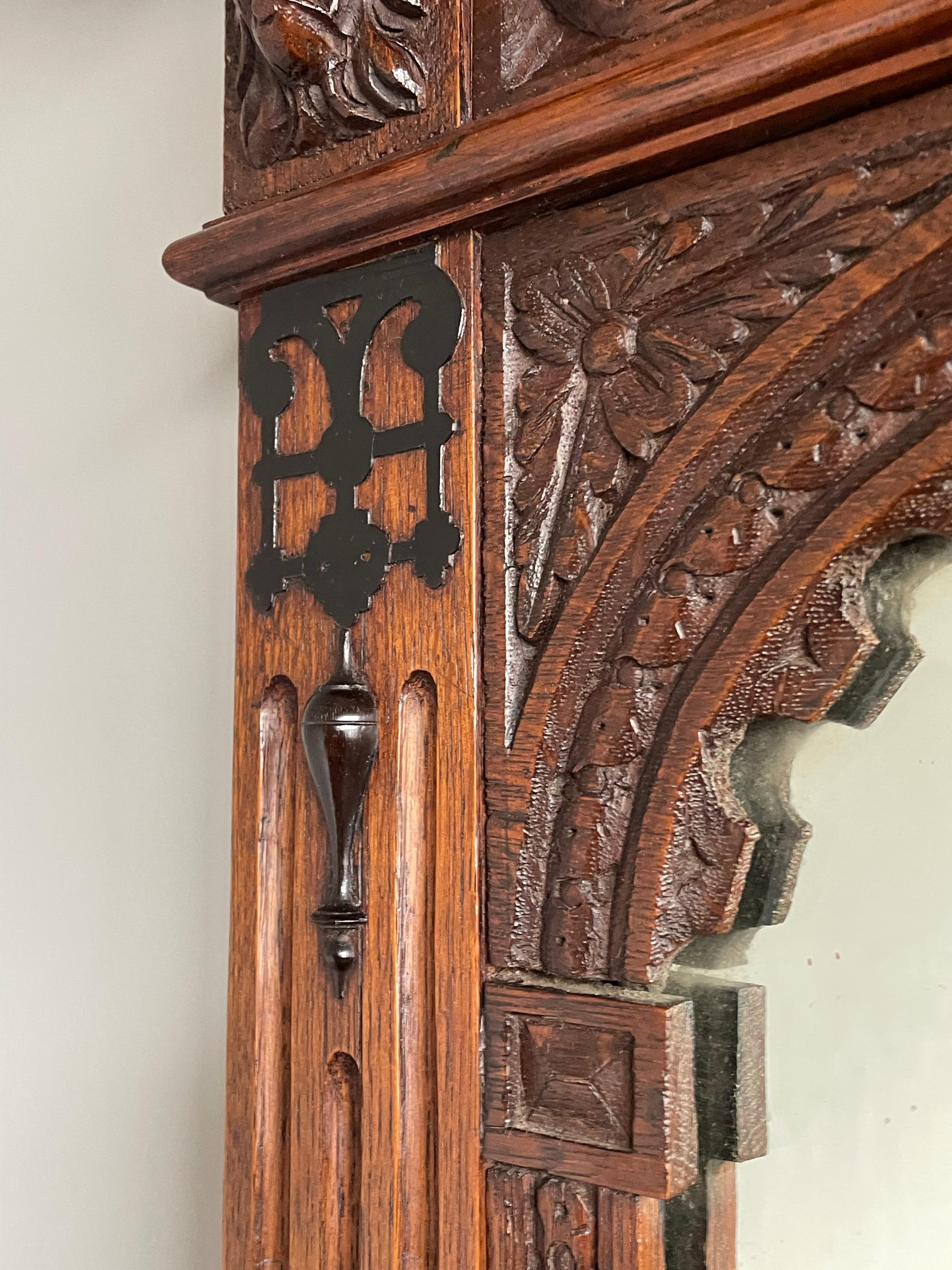 Dutch Hand Carved Renaissance Revival Wall Mirror with Lidded Gloves & Scarf Box 1890s For Sale