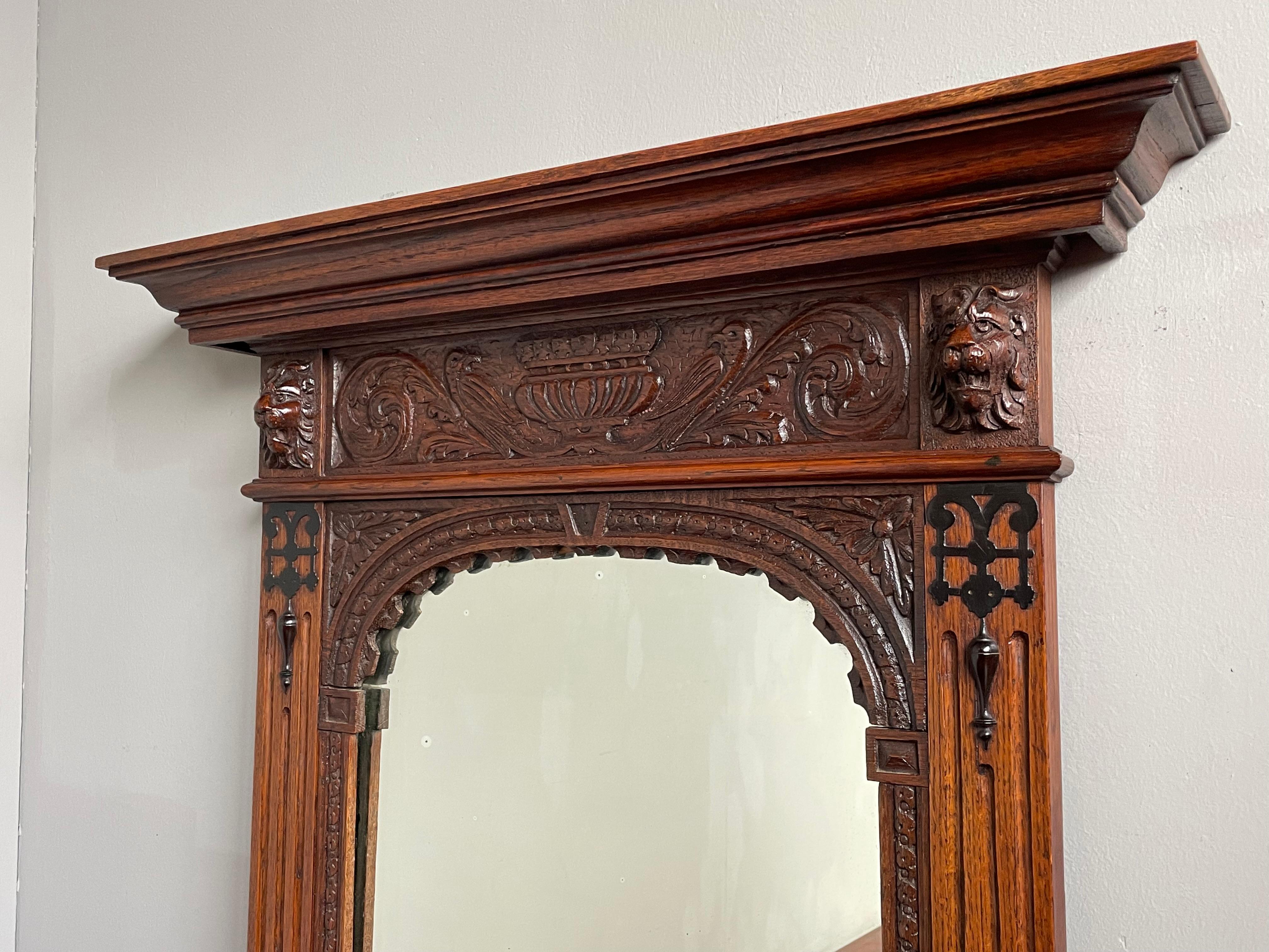 19th Century Hand Carved Renaissance Revival Wall Mirror with Lidded Gloves & Scarf Box 1890s For Sale