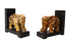 Hand Carved Resin Elephant Bookends, a Pair
