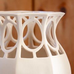 Contemporary Hand-Carved Reticulated Porcelain Vase - Oval Lattice