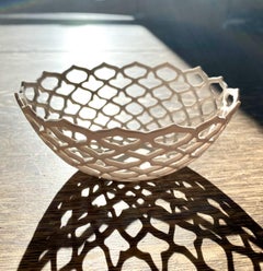 Hand-Carved Reticulated Warm White Porcelain Decorative Bowl