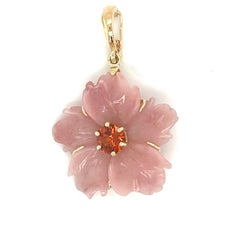 Hand Carved Rhodonite, Garnet Flower Enhancer with Rhodochrosite Beaded Necklace