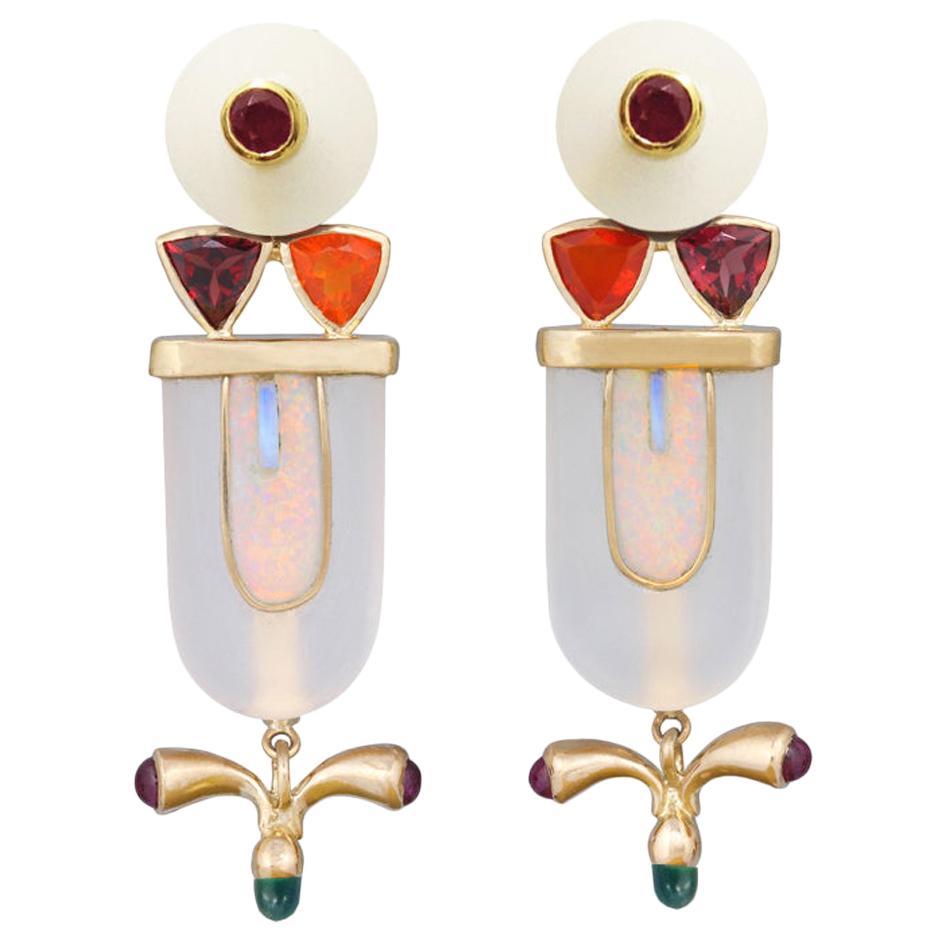 MAIKO NAGAYAMA Rock Crystal Ruby and Multi-Color Gems 18K Contemporary Earrings For Sale