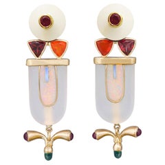 MAIKO NAGAYAMA Rock Crystal Ruby and Multi-Color Gems 18K Contemporary Earrings