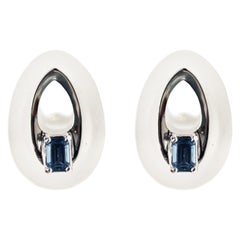 2.09 Carat Aquamarine and Rock Crystal 18K White Gold Earrings